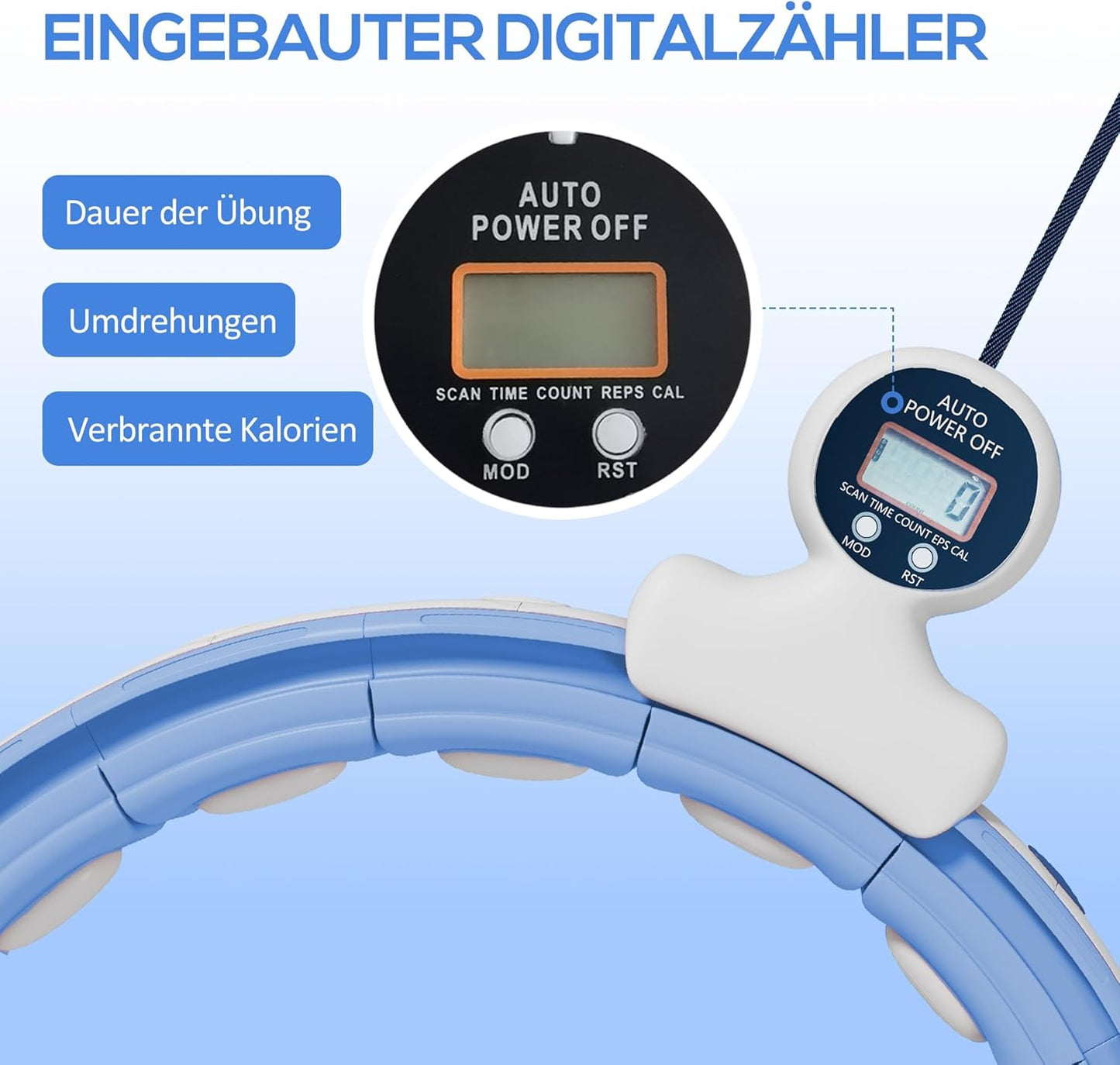 Smart Hula Hoop mit Zähler und Gewichtskugel, Hellblau