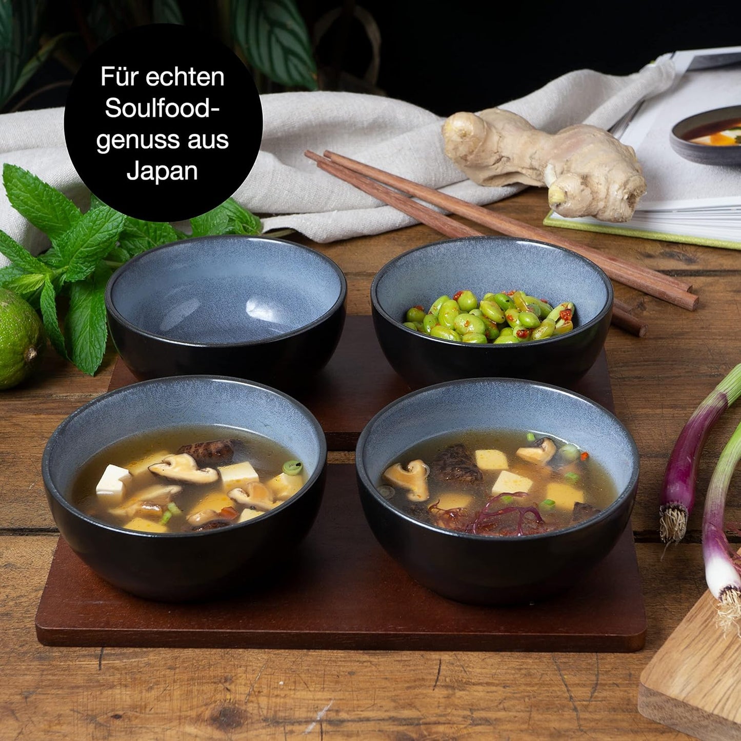 VIDA Miso Schüssel Set, 4x Grosse Dip-Schälchen