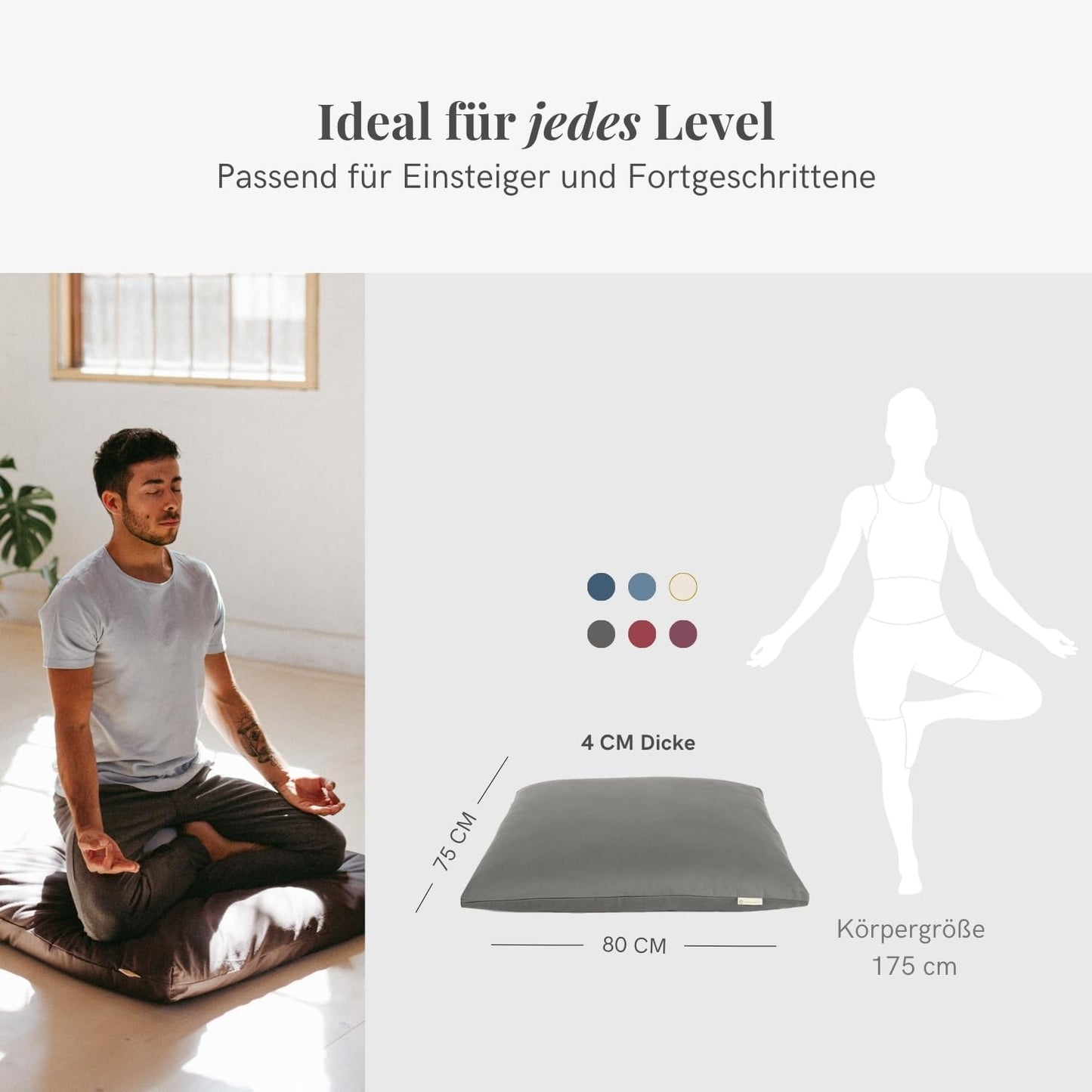 Meditationsmatte Zabuton Deluxe, 4 cm Anthrazitgrau