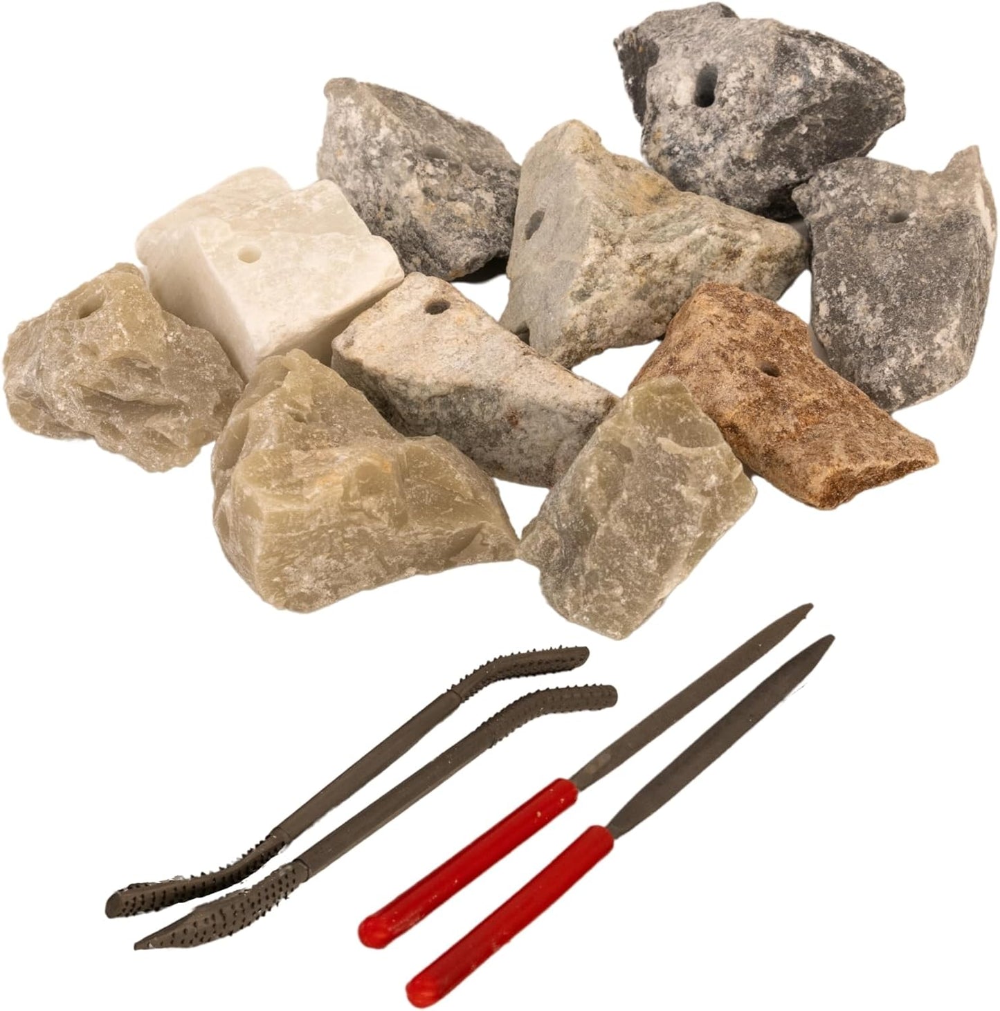 Speckstein-Schnitzset mit Raspeln und Feilen, Speckstein Set mit 2 Feilen und Raspeln