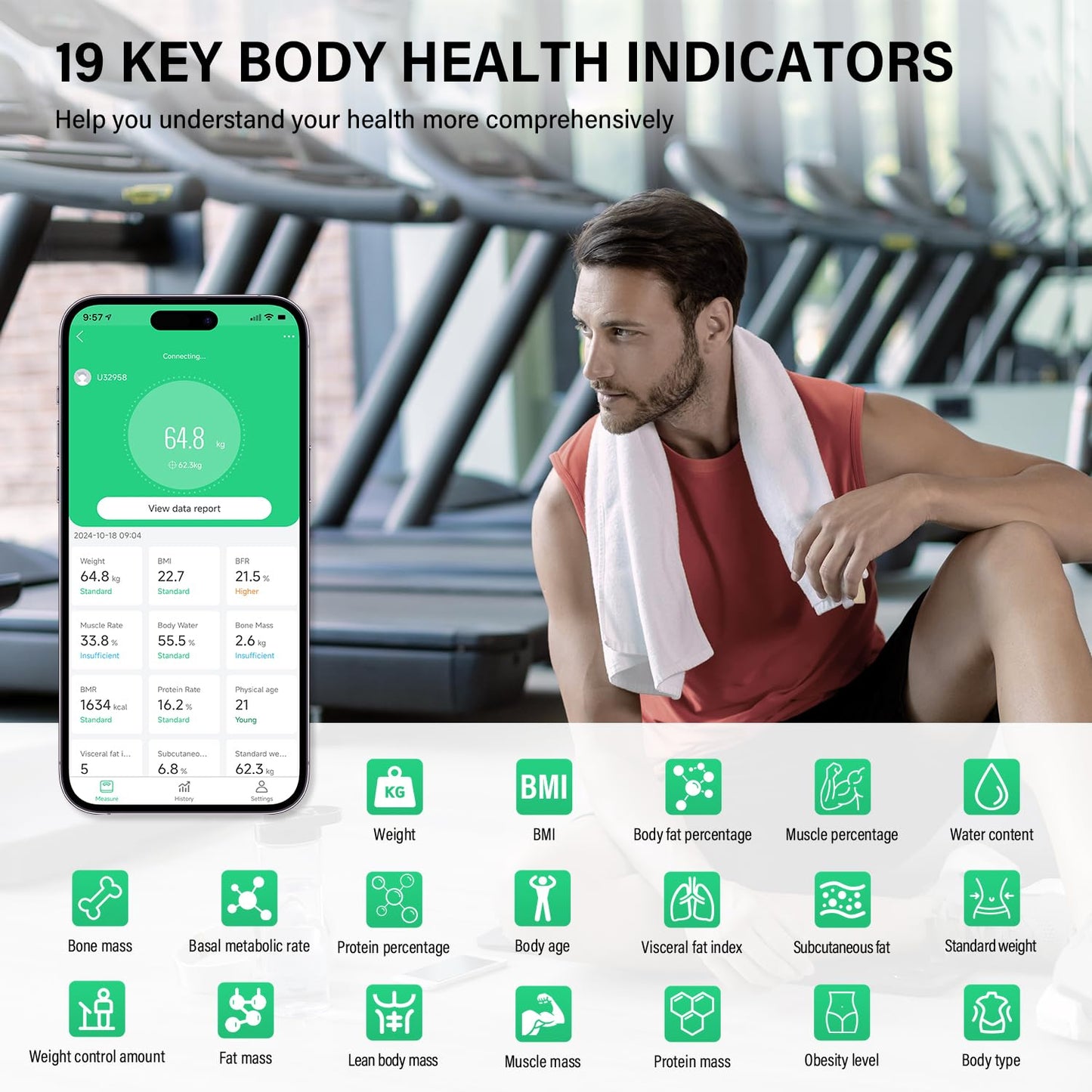 Körperfettwaage mit Analysefunktion (180kg/400lb), F48Pro