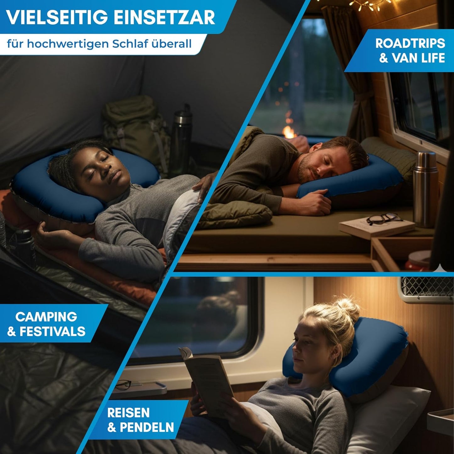 Aufblasbares Camping-Reisekissen, Blau