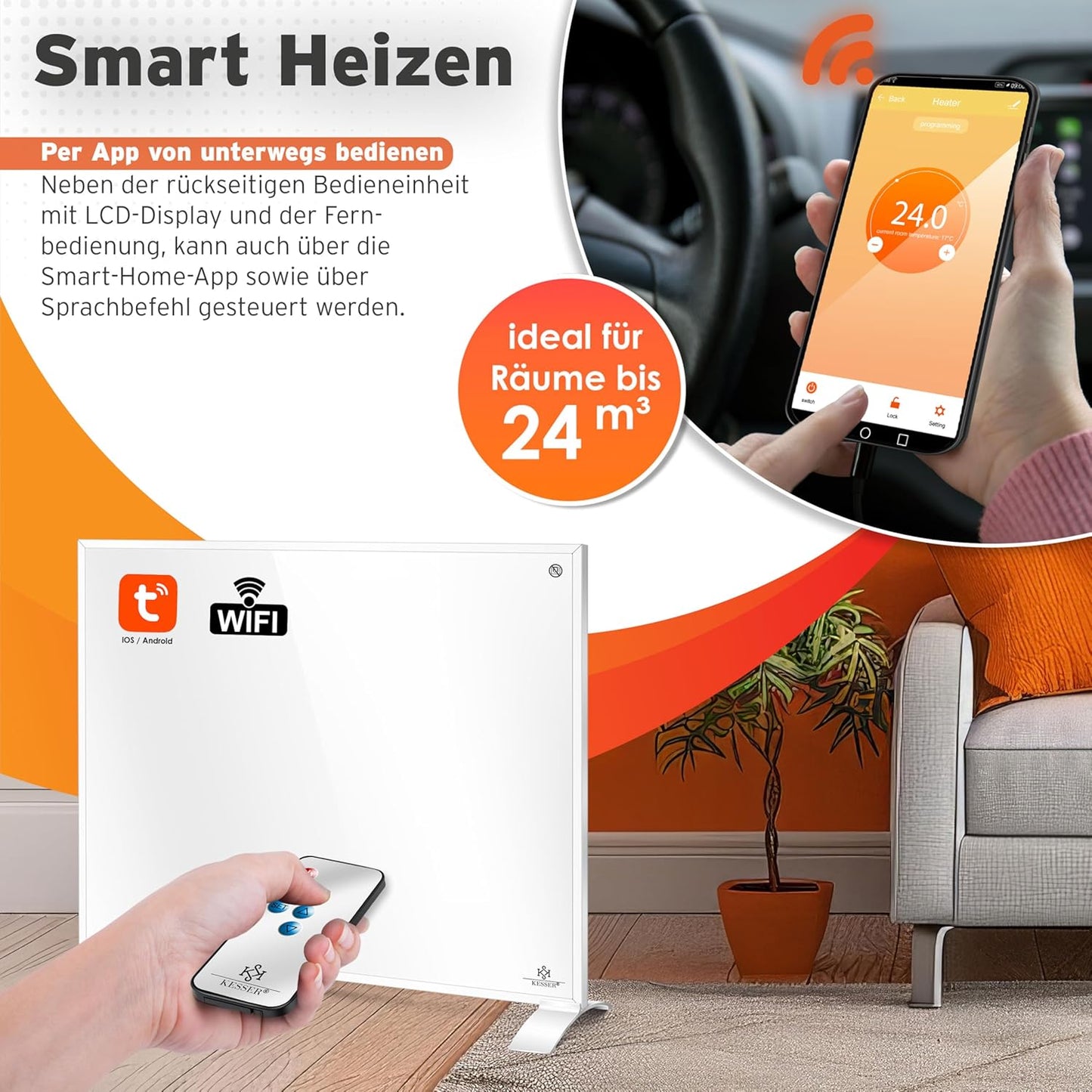 Infrarotheizung mit App-Steuerung, 350W