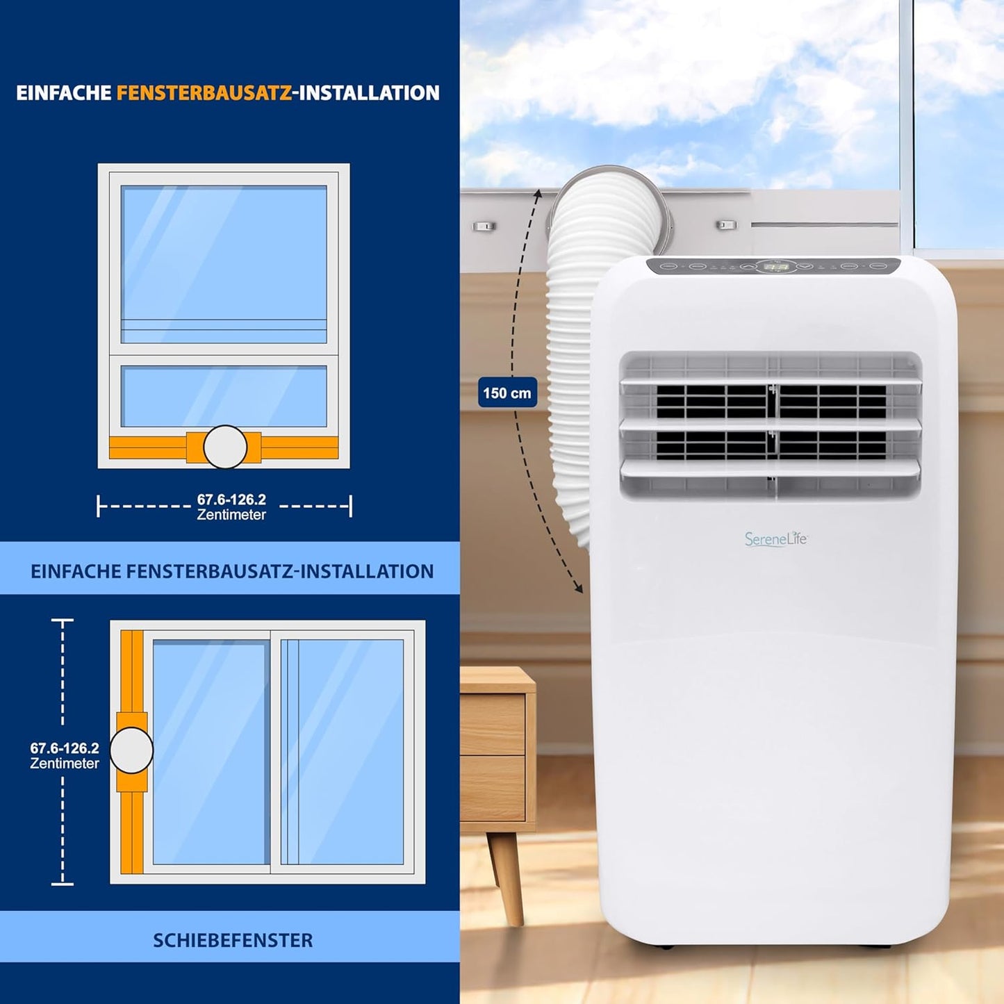 Mobiles Klimagerät 9000BTU mit Abluftschlauch, 9,000 BTU EU
