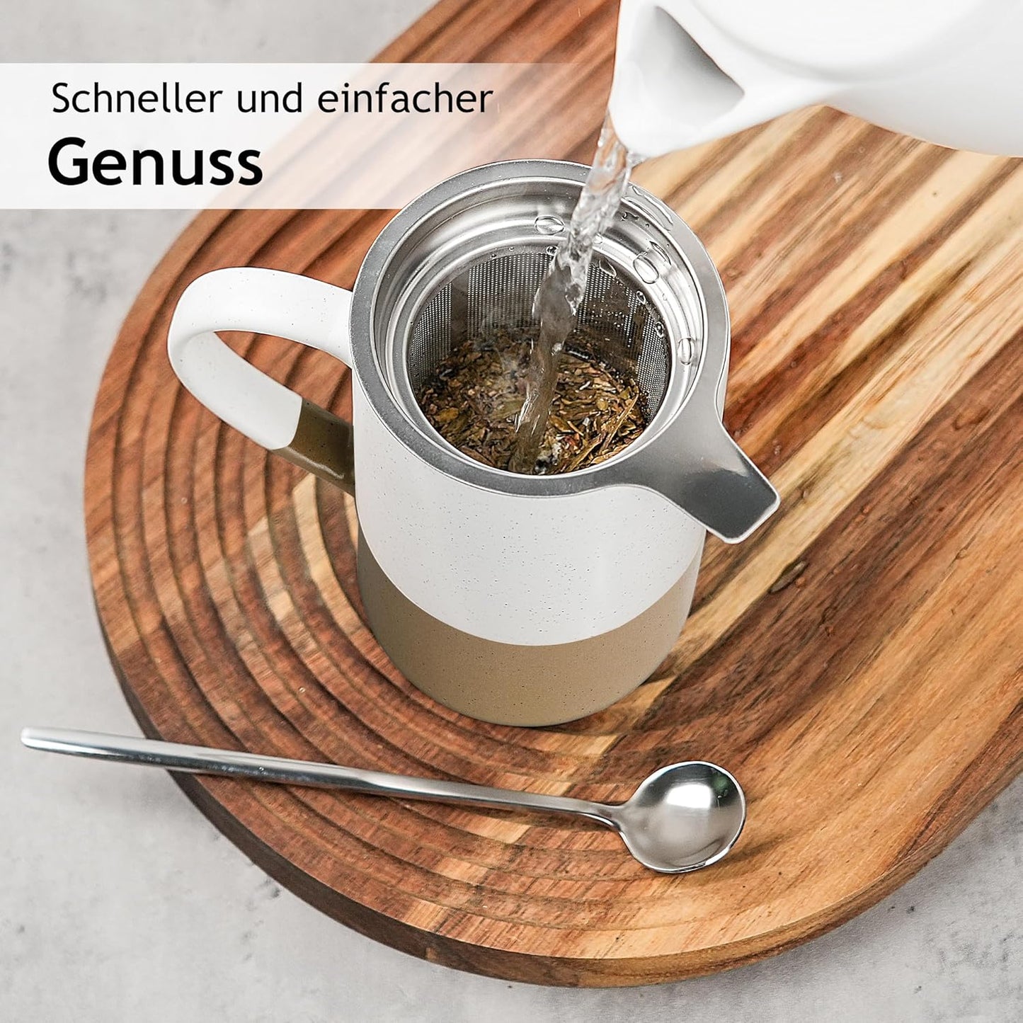 2er-Set Tee-Tassen mit Sieb und Löffel, Braun