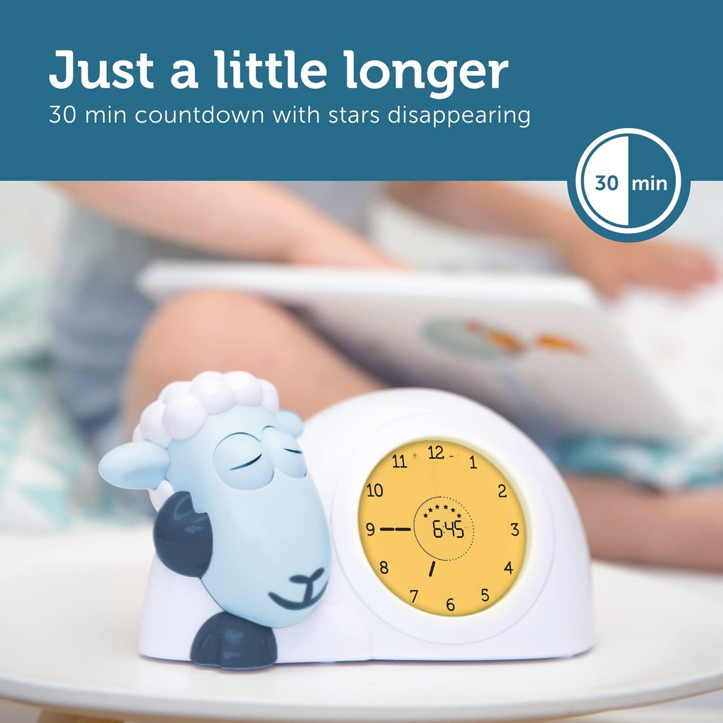 Sam The Lamb Schlafcoach Uhr und Nachtlicht für Kinder, Blau