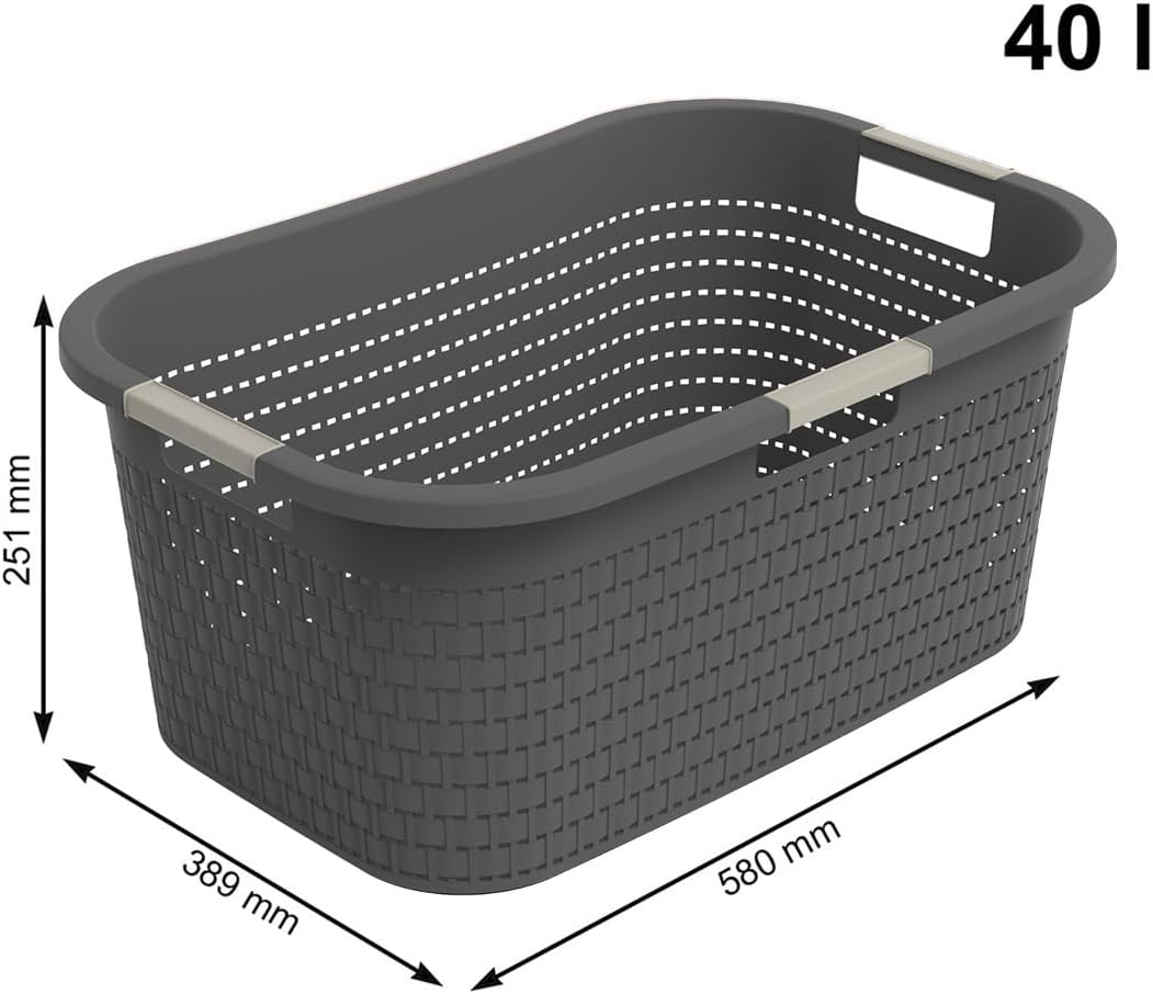2er-Set Wäschekorb, 40 Liter, Anthrazit