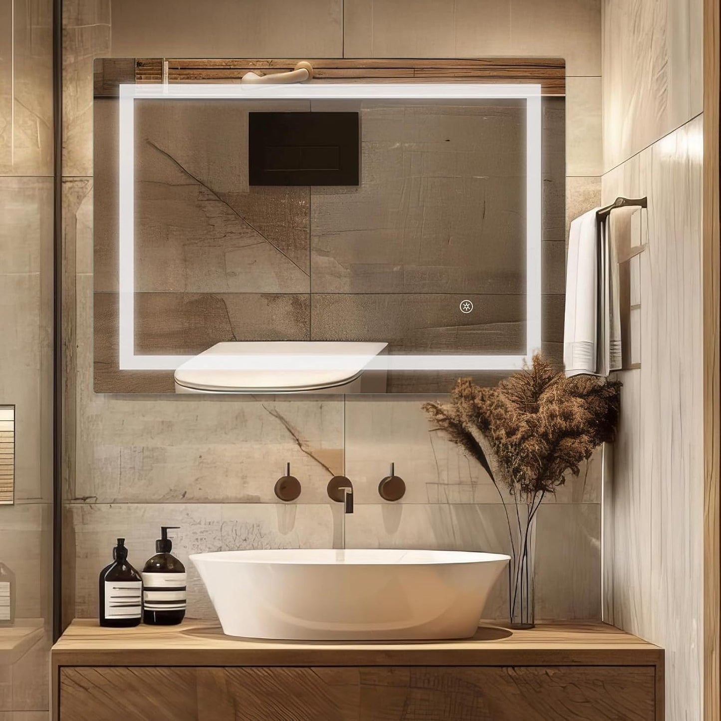 LED Badezimmerspiegel mit Touchschalter (60x80 cm), 80L x 60B cm Led