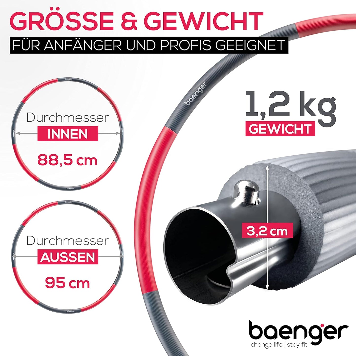 Hula Hoop Reifen Erwachsene Edelstahlkern (8 Segmente)