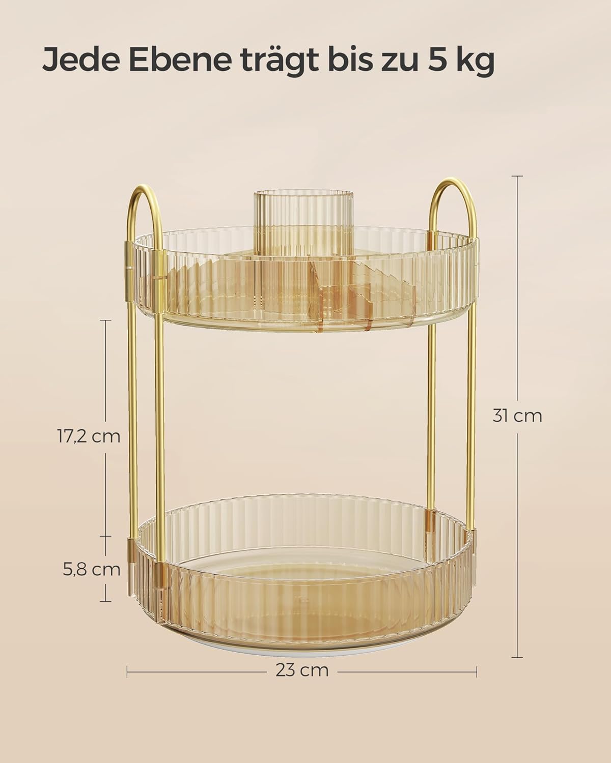 Drehbarer Make-up Organizer mit 2 Ebenen, Modell JKA012A01, Champagnergold 2 Ebenen (31H cm)