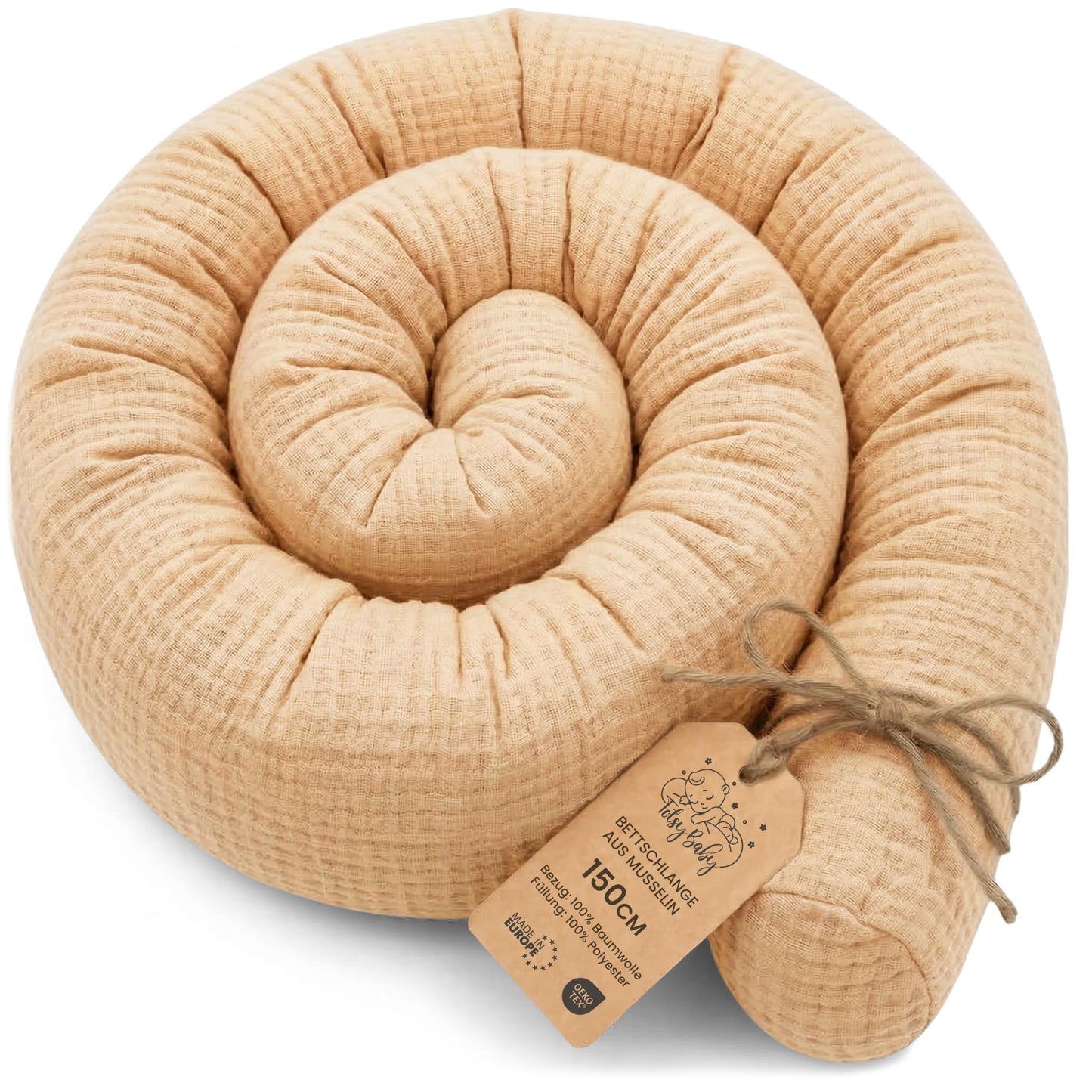 Bettschlange mit waschbarem Bezug, Beige Musselin 150 cm
