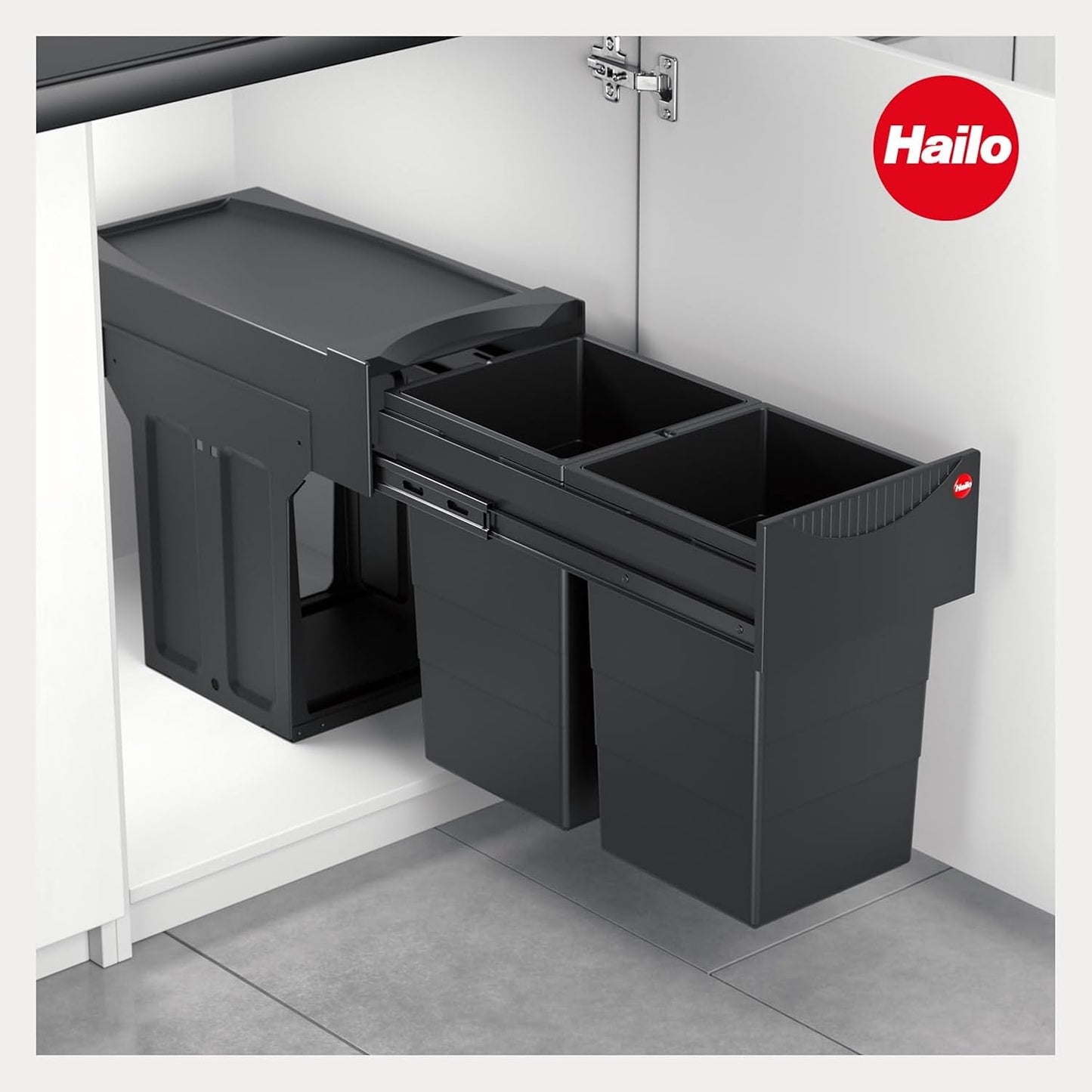 Einbau-Mülltrenner Tandem 3666851 für Drehtüren, Black Edition, Schwarz
