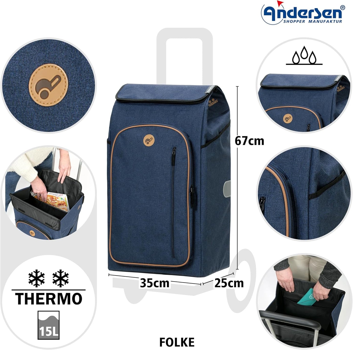 Royal Folke Einkaufstrolley mit Kühlfach (61L), Metallspeichen-Rad Folke Blau