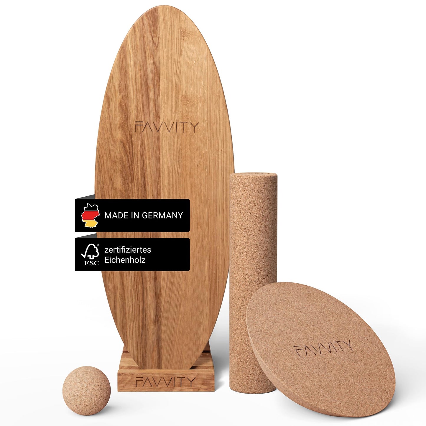 Balance Board aus Eichenholz, Core + Halterung Natureiche