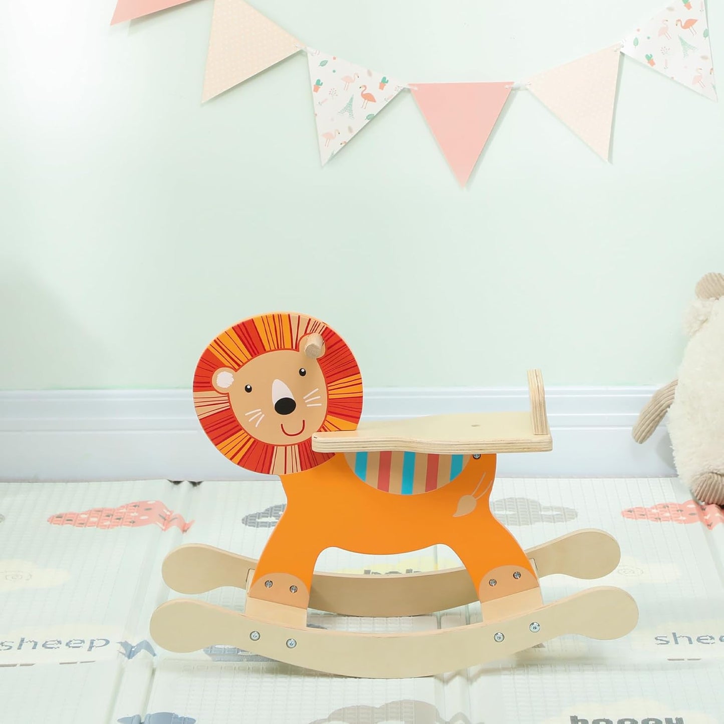 Schaukelpferd Mehrschichtenplatte Orange, Löwendesign