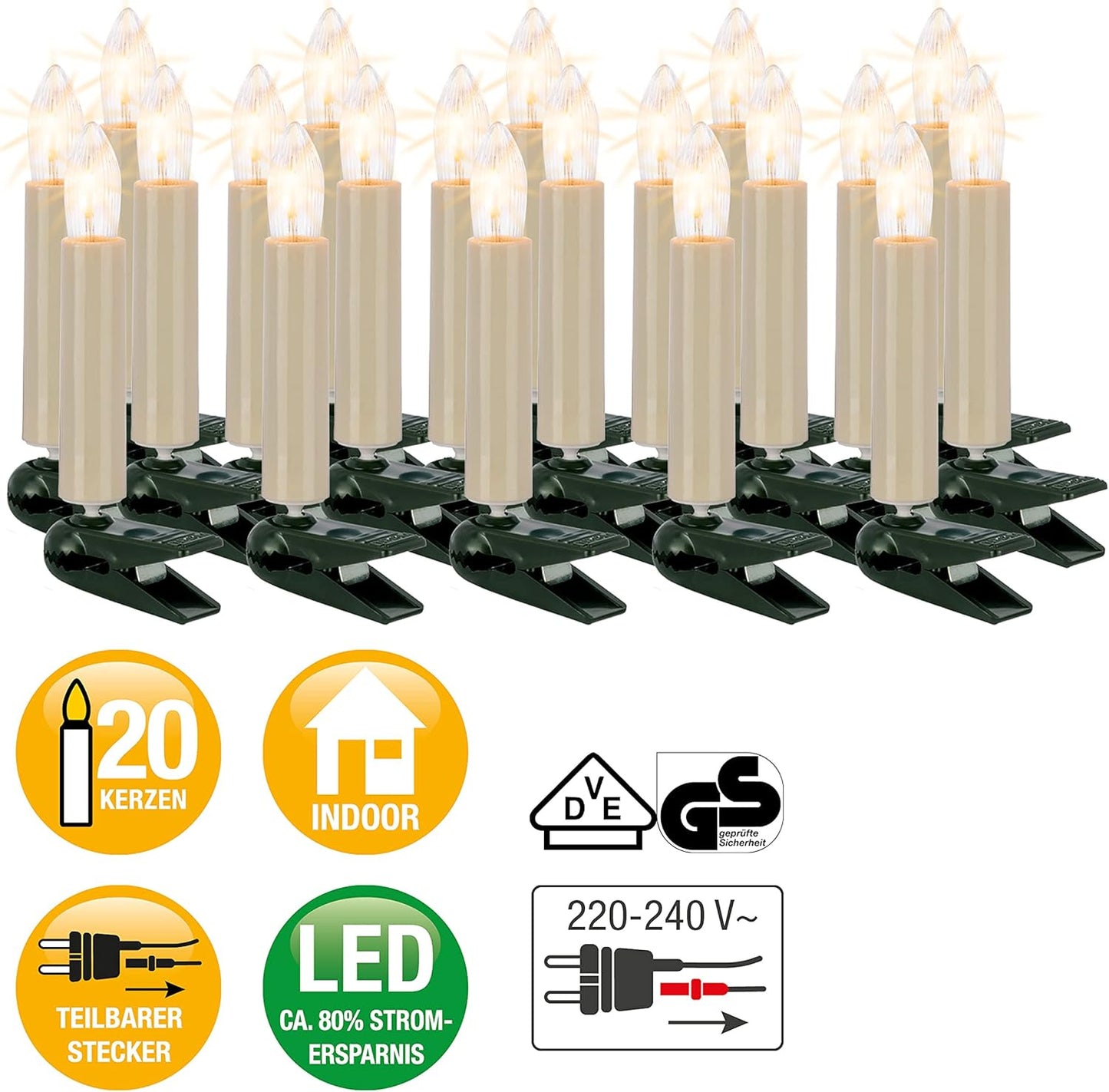 Weihnachtsbaumbeleuchtung, 20 LED-Filament / 13,3m beleuchtet