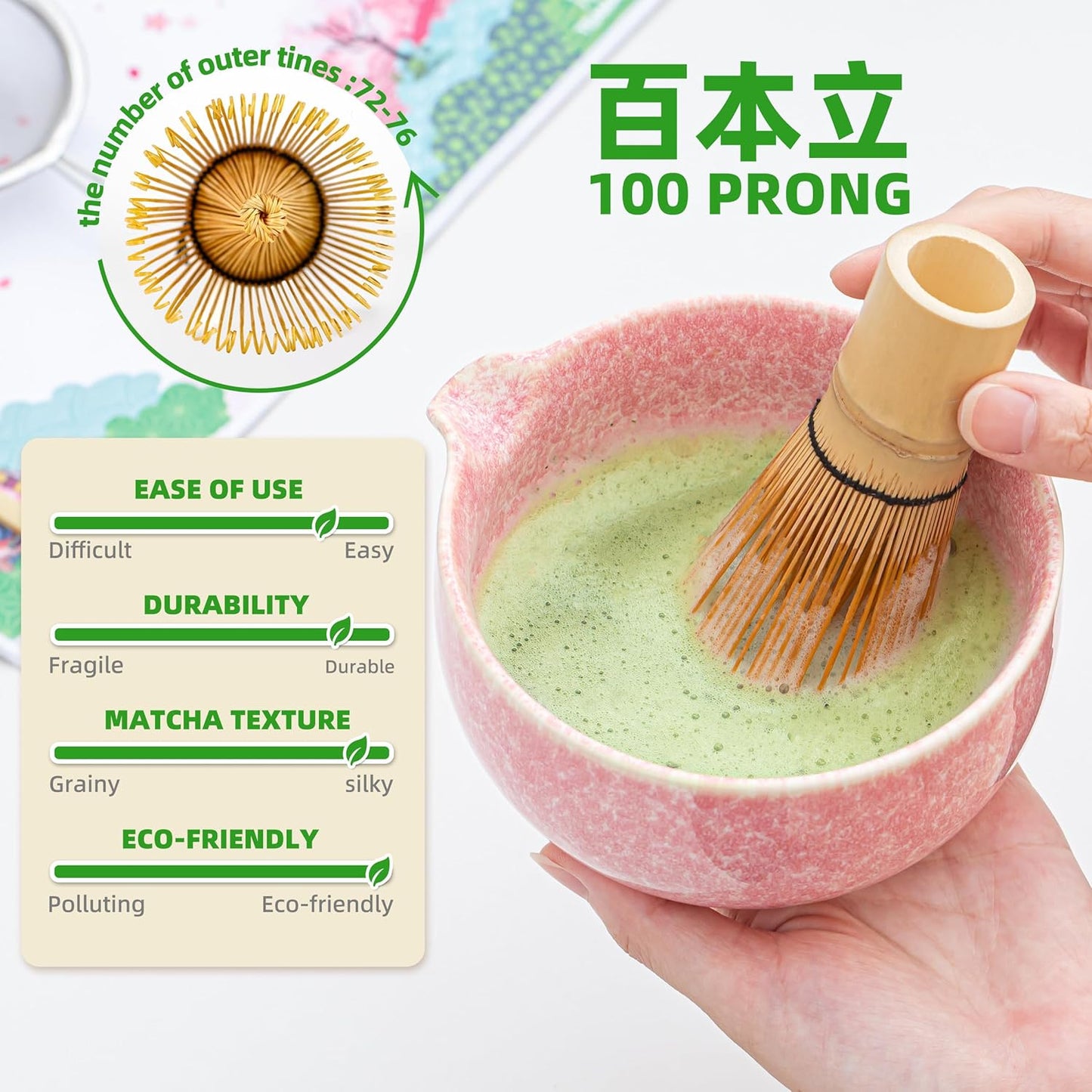 7-teiliges Matcha-Set, 7Stück/Set, Schüssel mit Ausgießer Pink