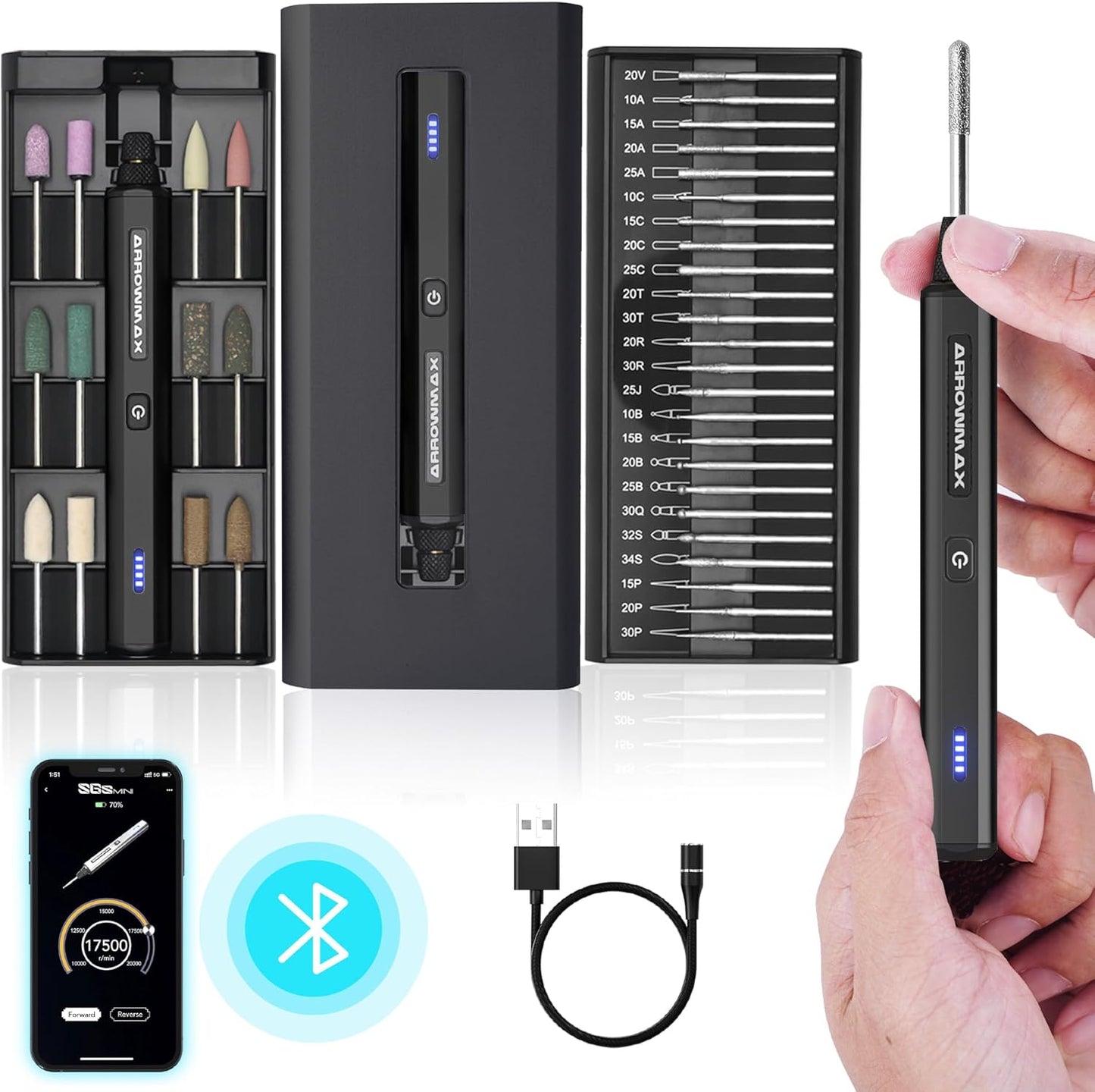SGS MINI Gravierstift mit 36 Bits, SGS MINI-BLACK