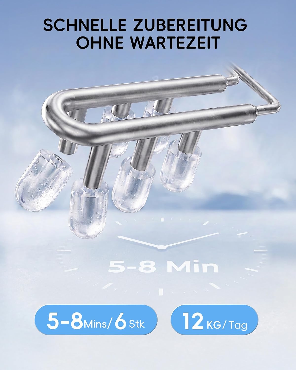 Tragbare Eiswürfelmaschine mit Timer und Reinigung, Schwarz