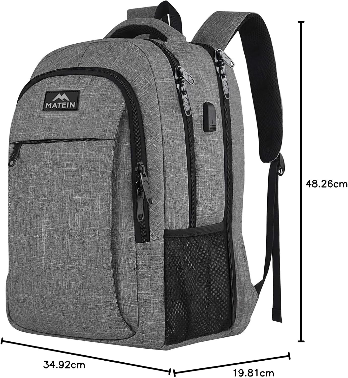 Laptoprucksack mit USB-Anschluss, 15,6 Zoll / Grau