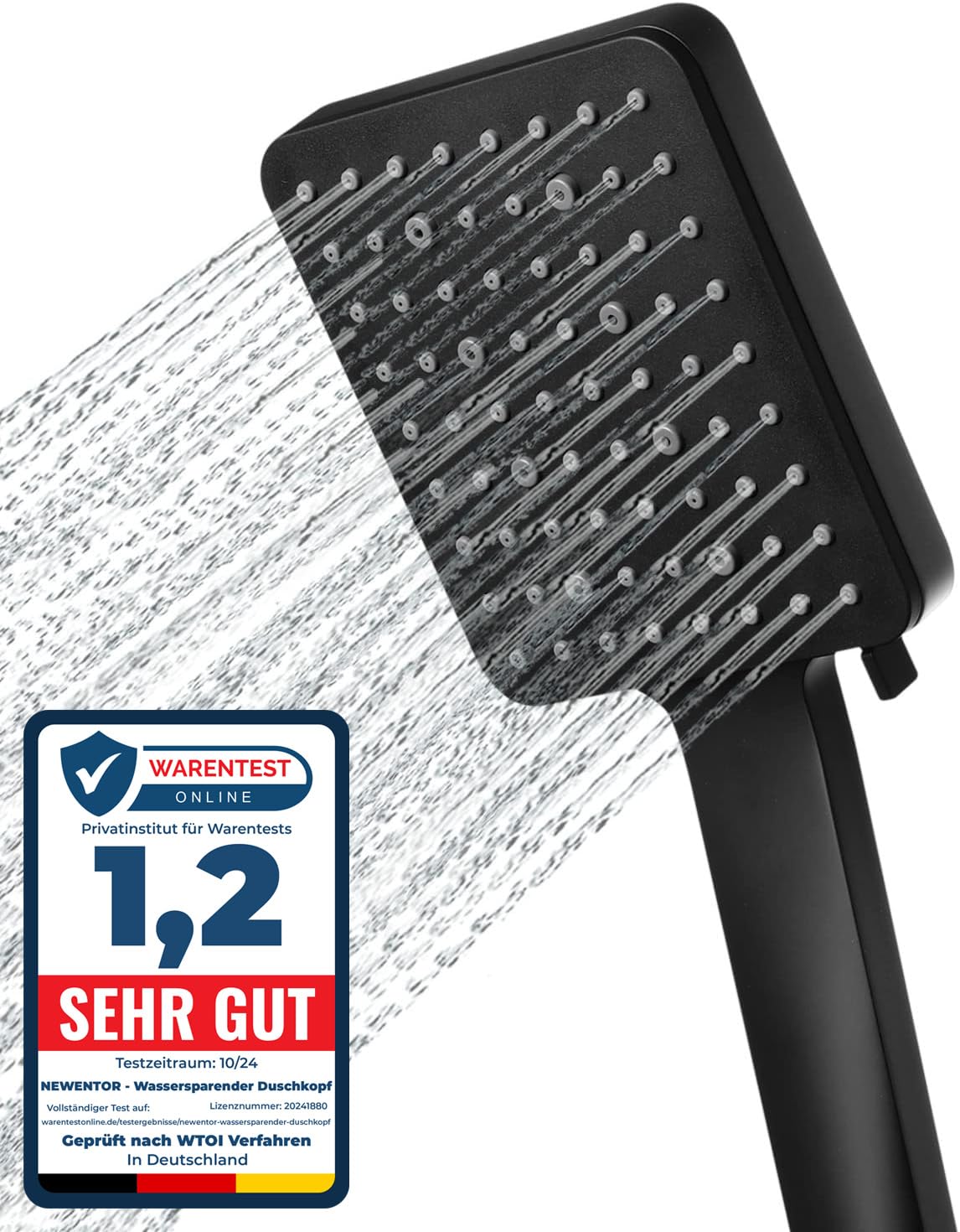 Regendusche mit 6 Strahlarten, Duschkopf Schwarz