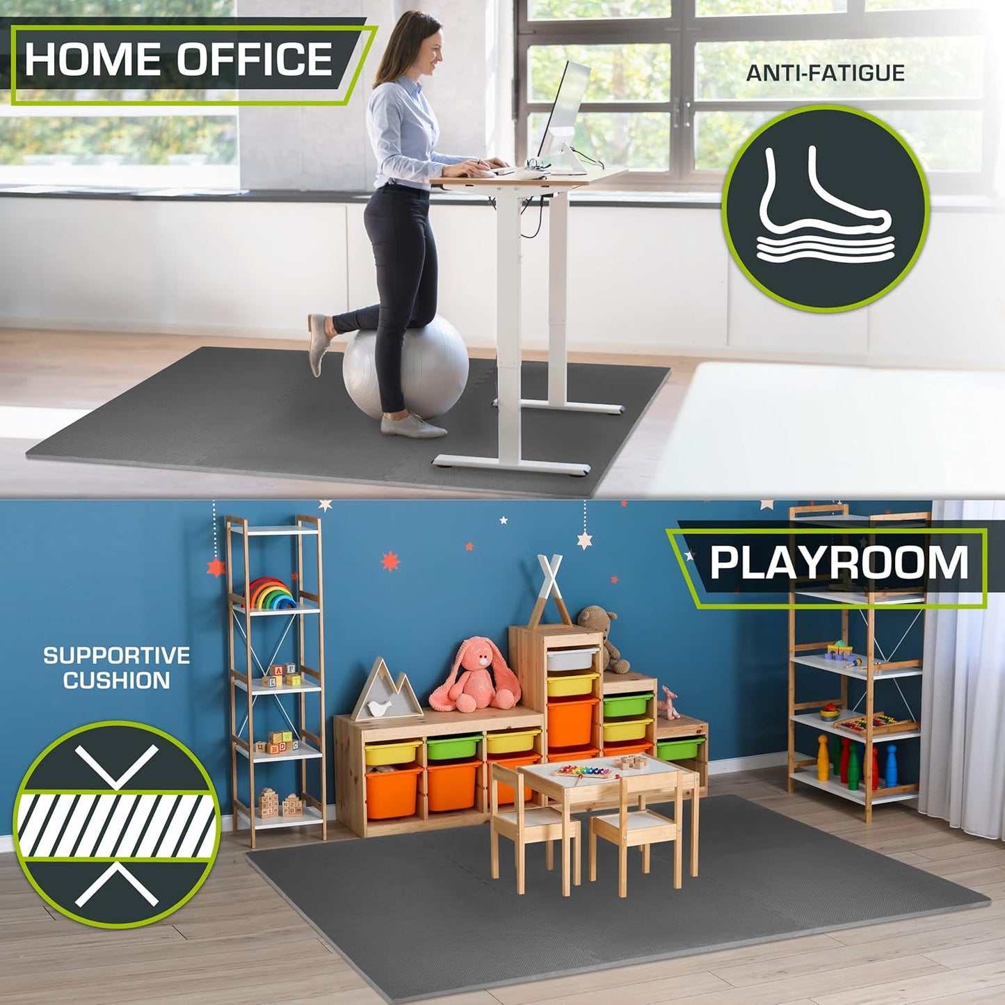 Extra Dicke Puzzle-Übungsmatte, 6 Fliesen, Grey - 3/4 Inch - 24 Sq Ft - 6 Tiles