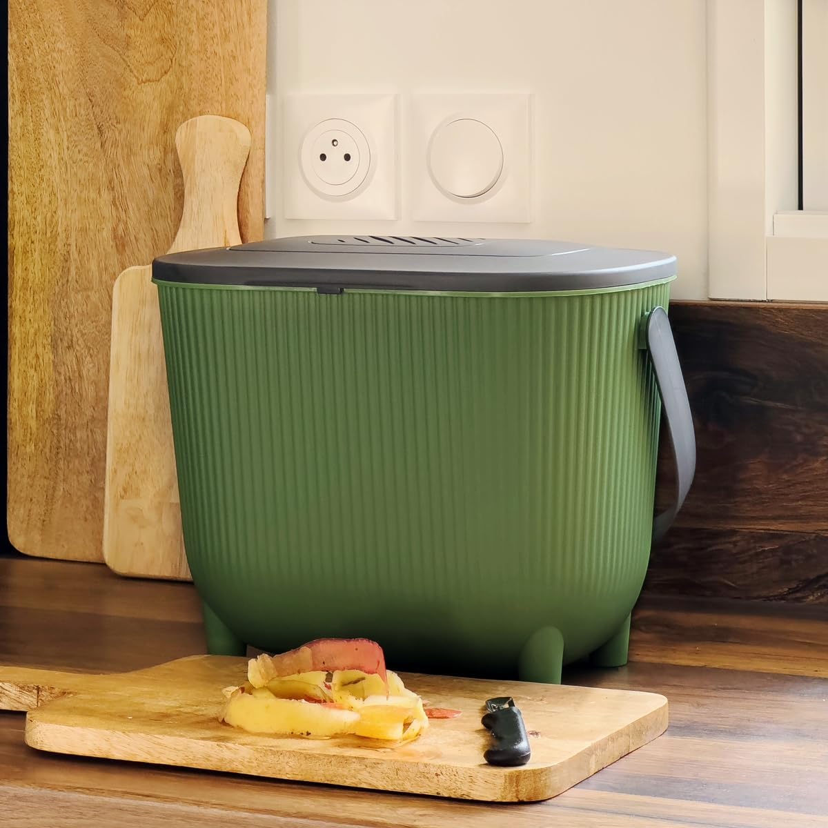 Komposteimer mit Aktivkohlefilter, 10L, Grün/Dunkelgrau