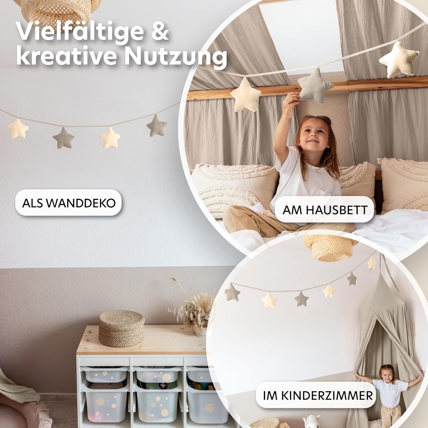 Sternenkette, Hellbeige & Creme Sterne ohne Goldapplikation