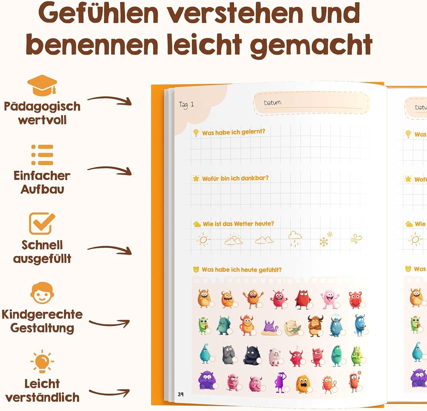 Gefühlstagebuch für Kinder mit Spielen, blau