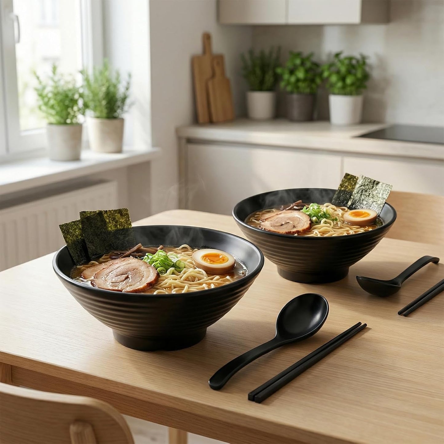 Ramen Schüssel Set mit Löffel und Essstäbchen für 2 Personen