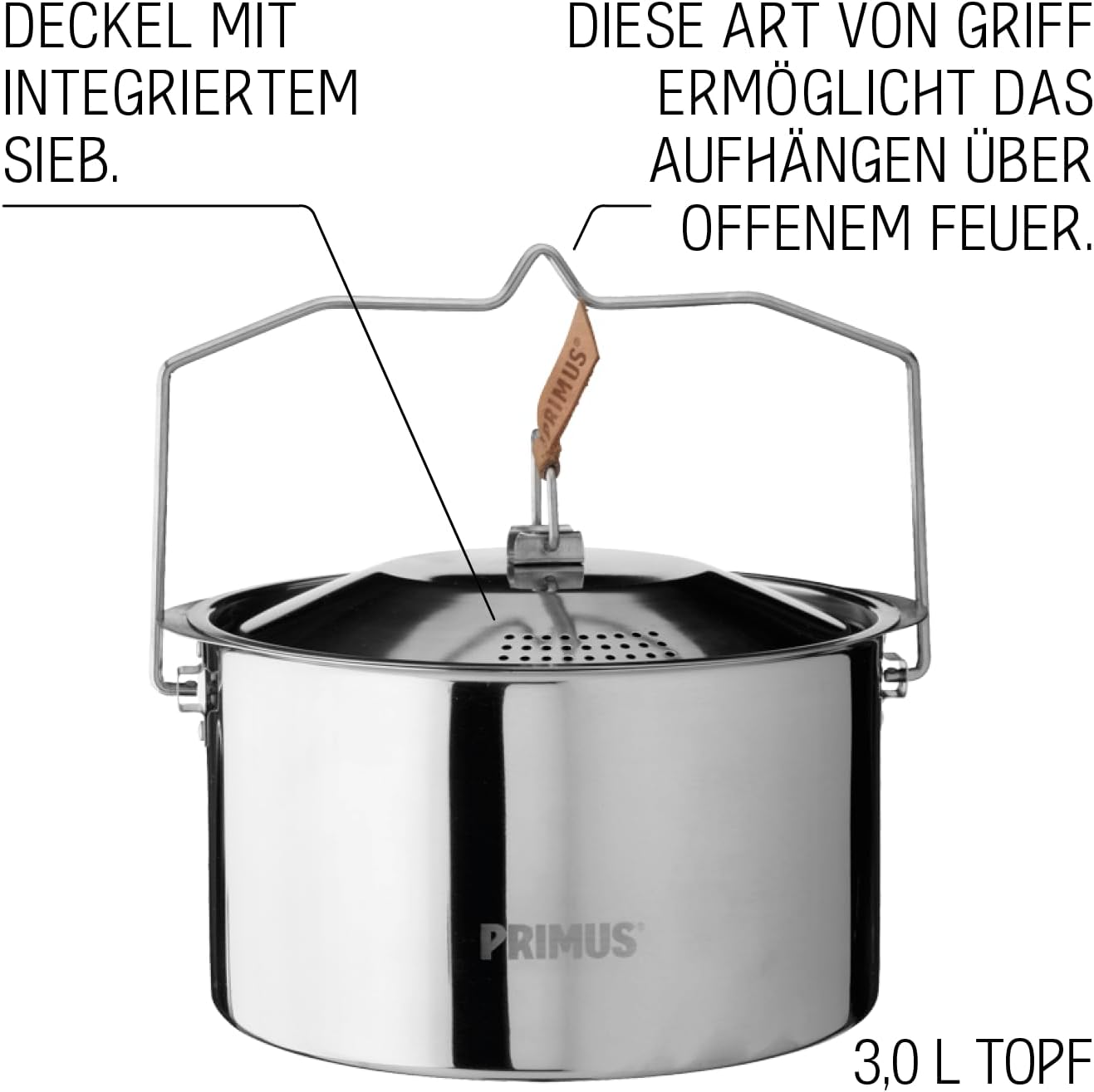 Camping-Kochset mit Topf & Pfanne, 3.0 L Topf + 21 cm Pfanne
