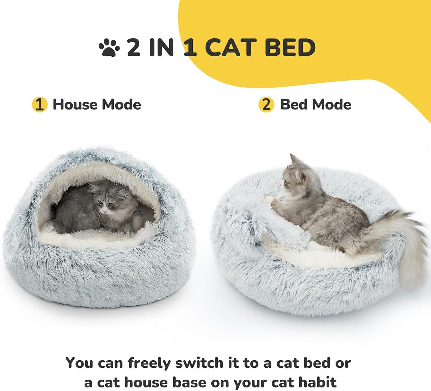 2 in 1 Kuschelbett und -höhle, Grau