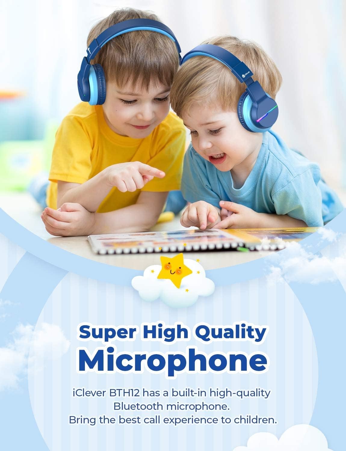 Bluetooth-Kinderkopfhörer mit LED-Leuchten, Blau