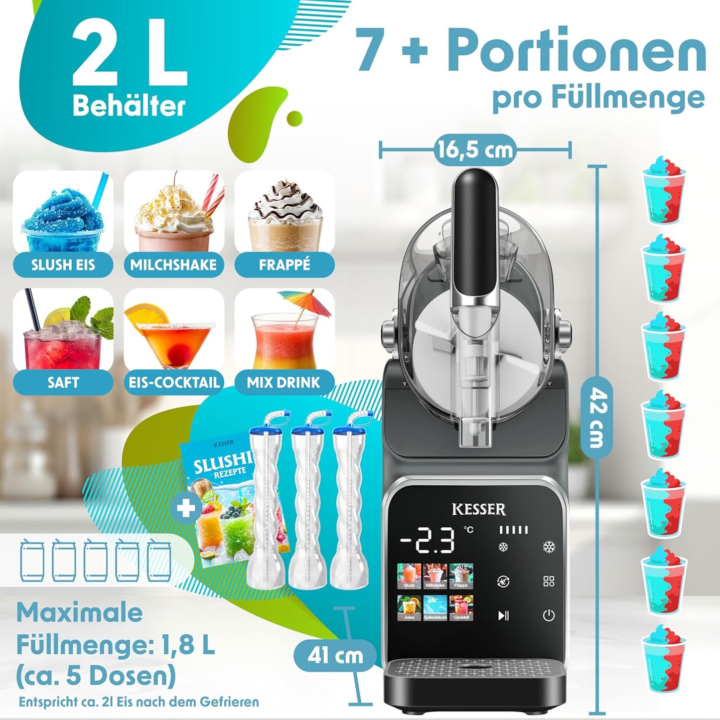 Slush Maschine mit 6 Programmen, Anthrazit