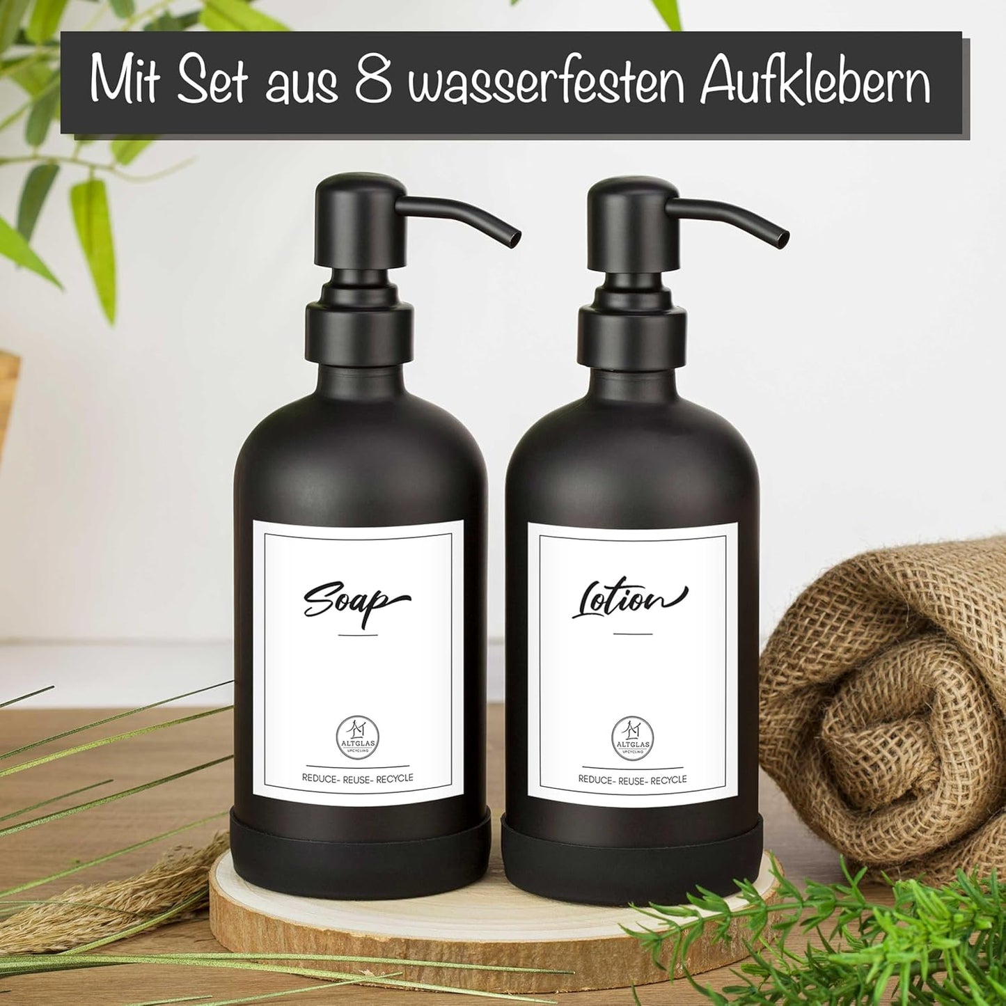 2er-Set Seifenspender Sarajevo, 500 ml (2 Stück mit Untersetzer) Black Edition