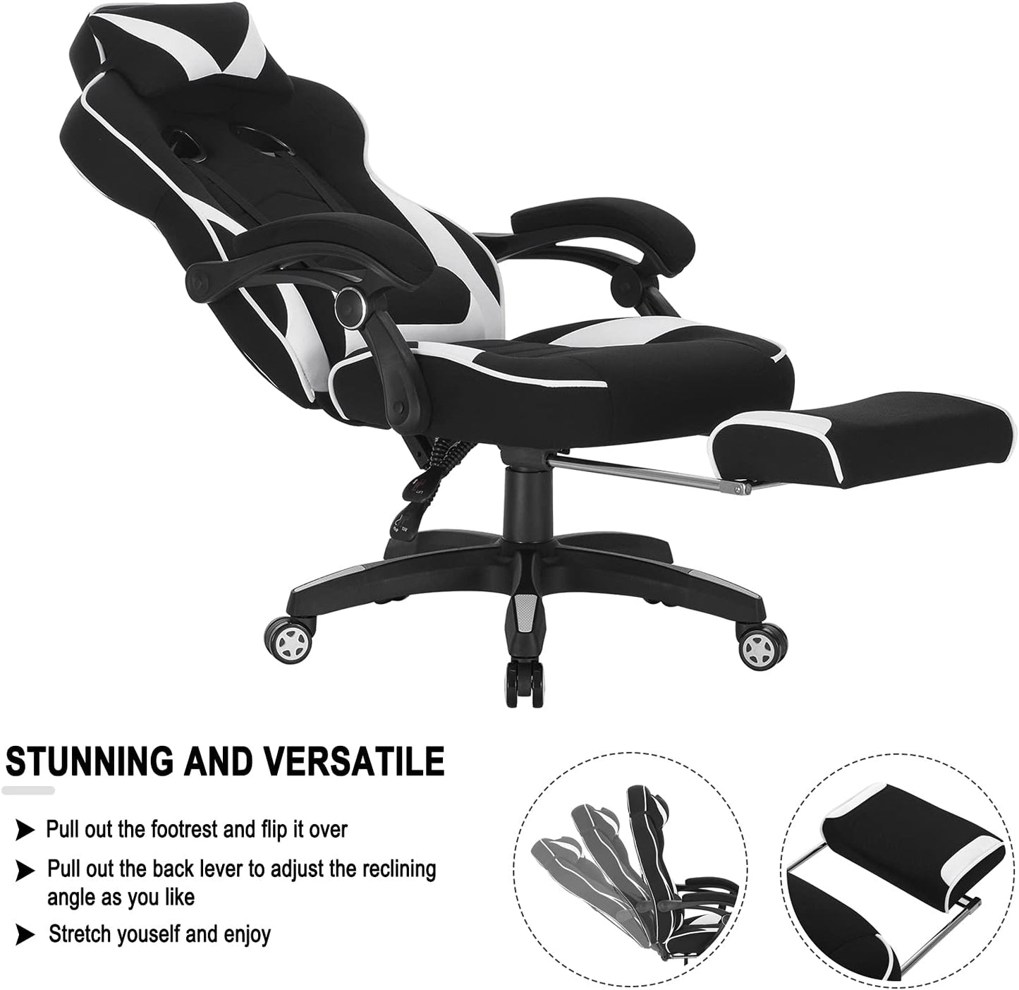 Gaming PC-Stuhl, Weiss ; Elastischer Stoff
