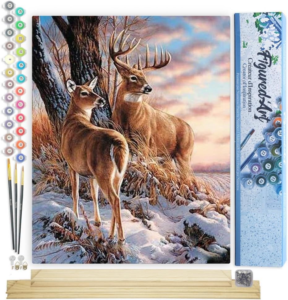 Malen nach Zahlen Hirsch im Winter, 40 x 50 cm, Hirsch im Winter 40x50cm Mit Keilrahmen (nicht gespannt)