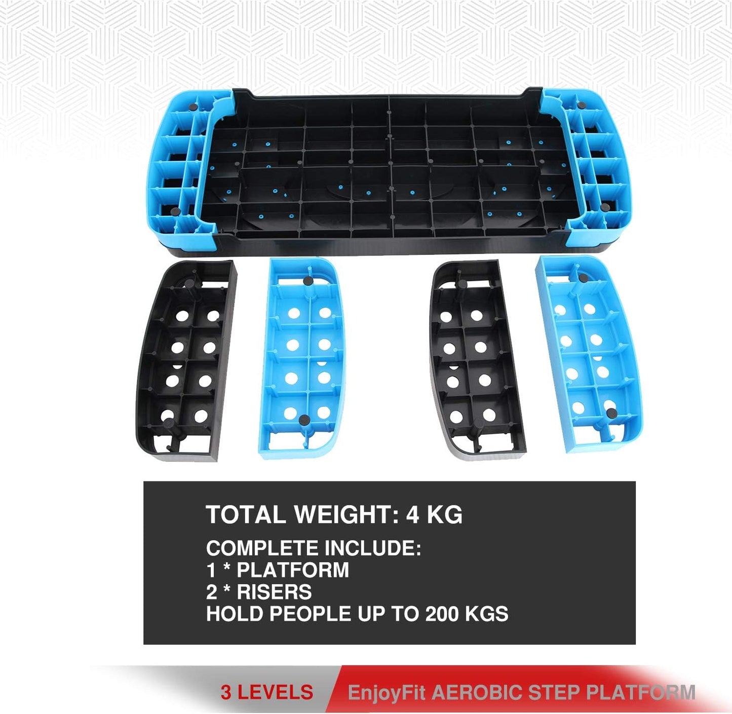 Aerobic Steppbrett XL mit 3-fach Höhenverstellung, Blau / Schwarz