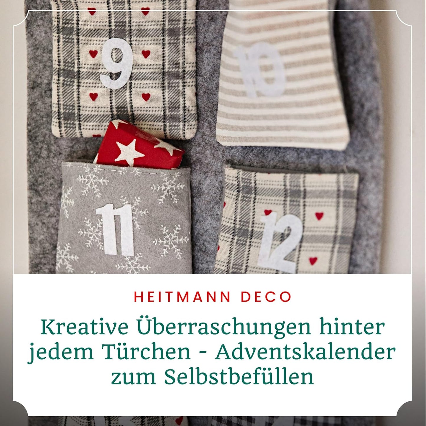 Adventskalender zum Aufhängen und Befüllen aus Filz, Grau