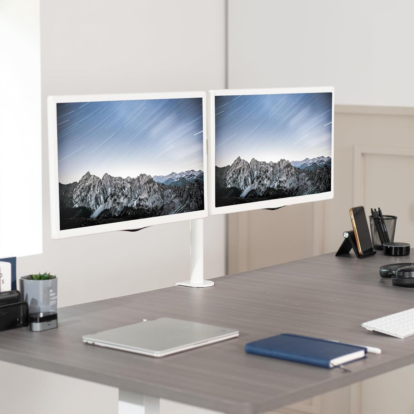 Doppel-Monitor-Tischhalterung für 13-30 Zoll Bildschirme, Weiss, 13" - 30"