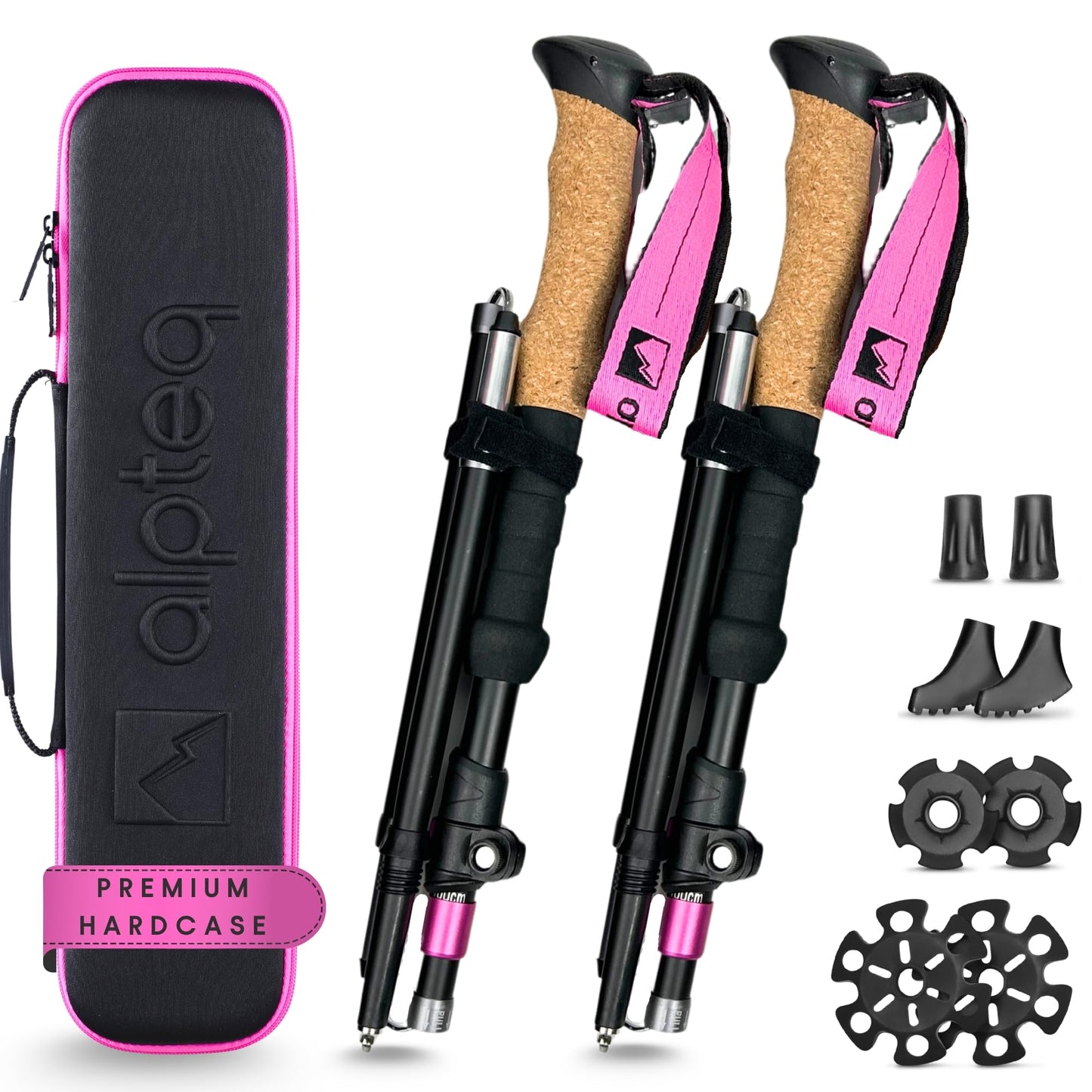 Faltbare Trekkingstöcke, Aluminium 100-120 cm | Hot Pink