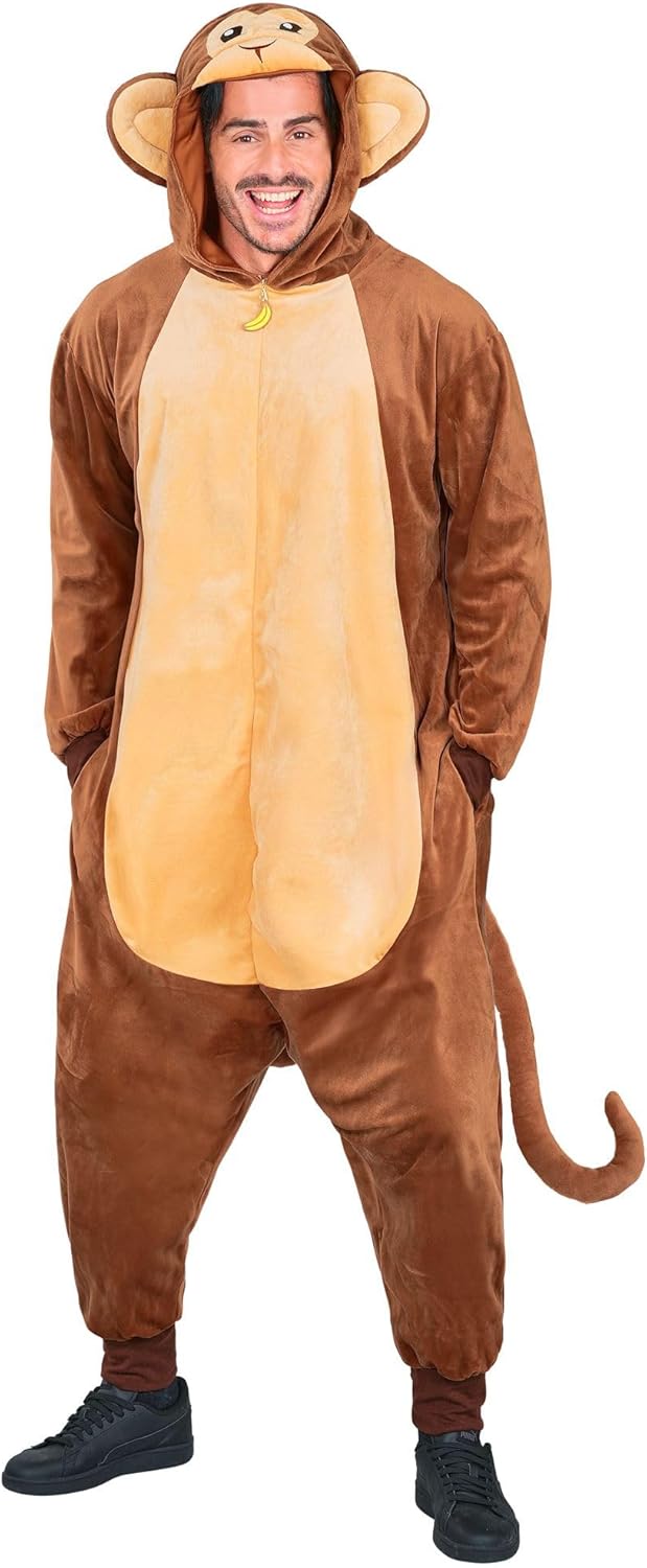 Affen Jumpsuit für Erwachsene, Affen Braun S-M