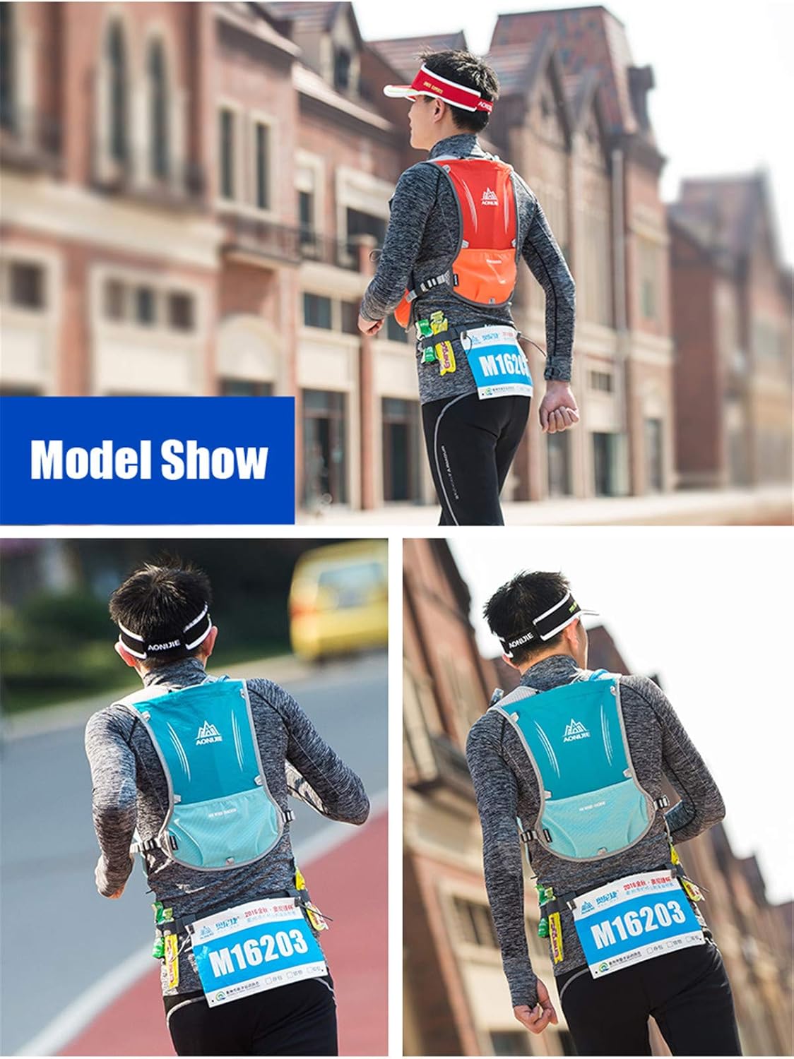 Ultraleichter Trinkrucksack für Marathon, Blau mit 500ML Flasche