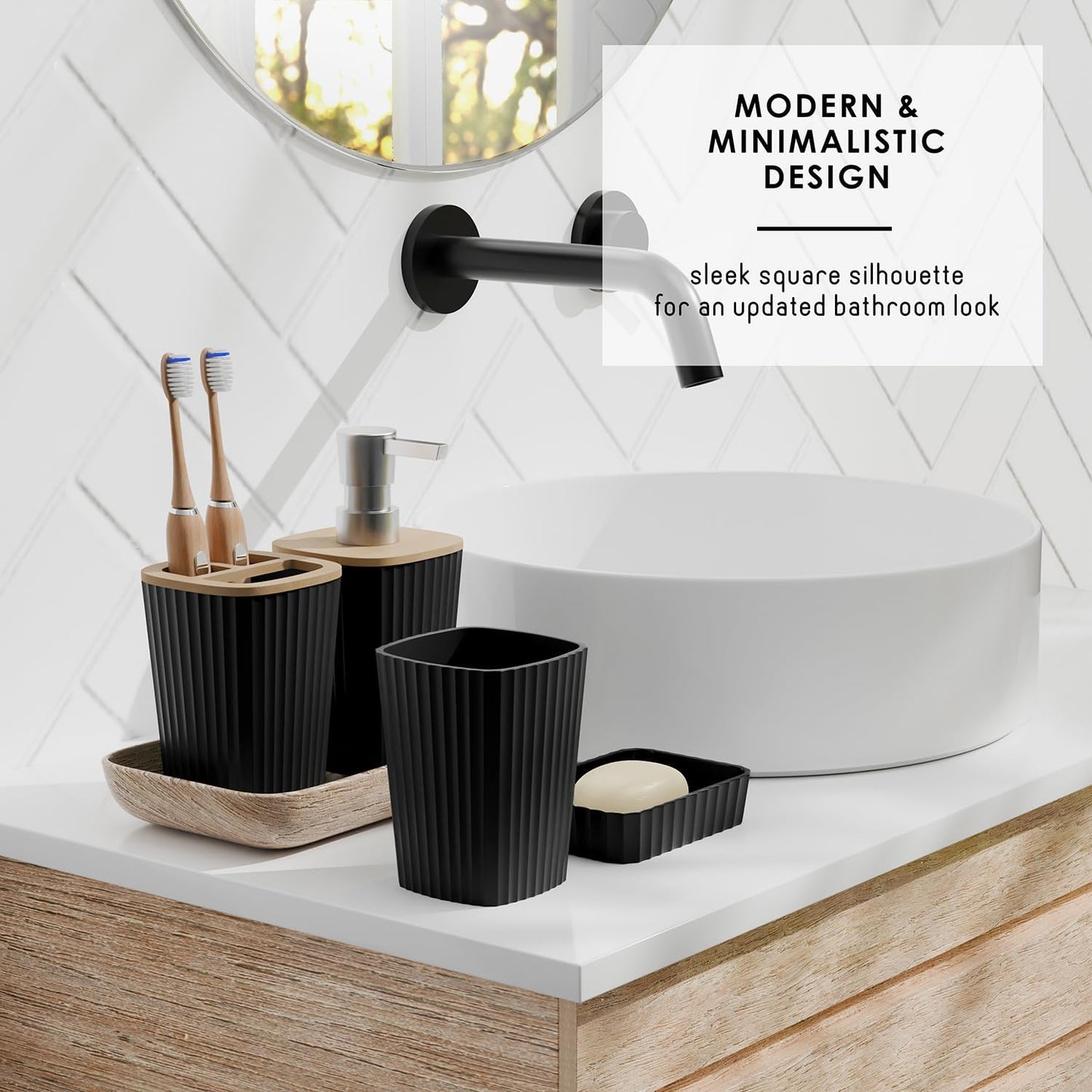 6-teiliges Badezimmer-Zubehör-Set, Schwarz 6-Piece Accessory Set