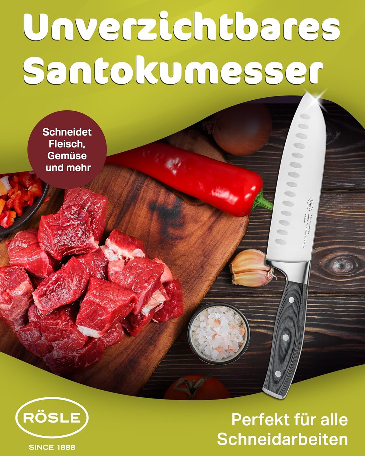 Santokumesser mit Kullenschliff, Santokumesser