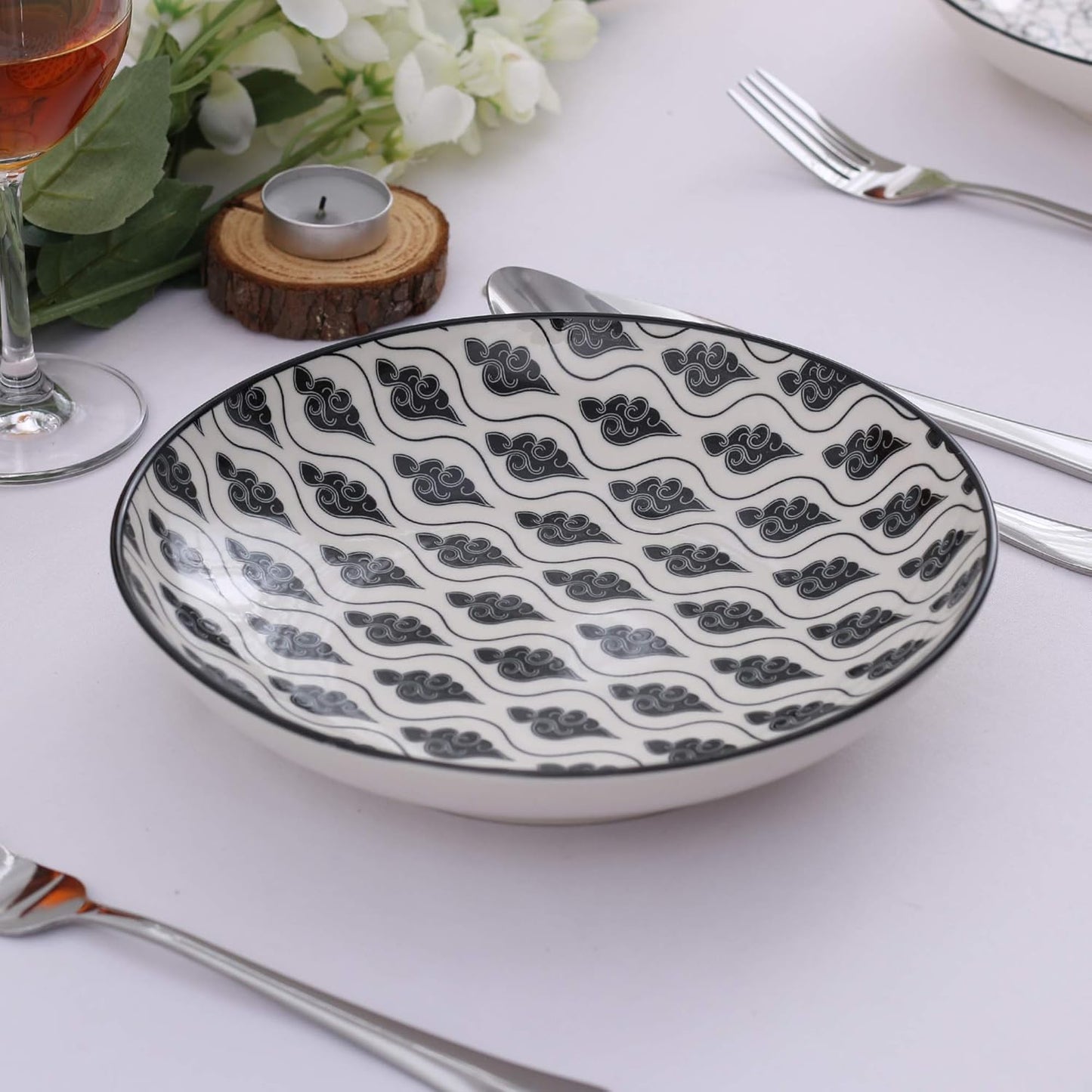 Porzellan Suppenteller-Set, Schwarz + Creme 8-teilig Suppenteller