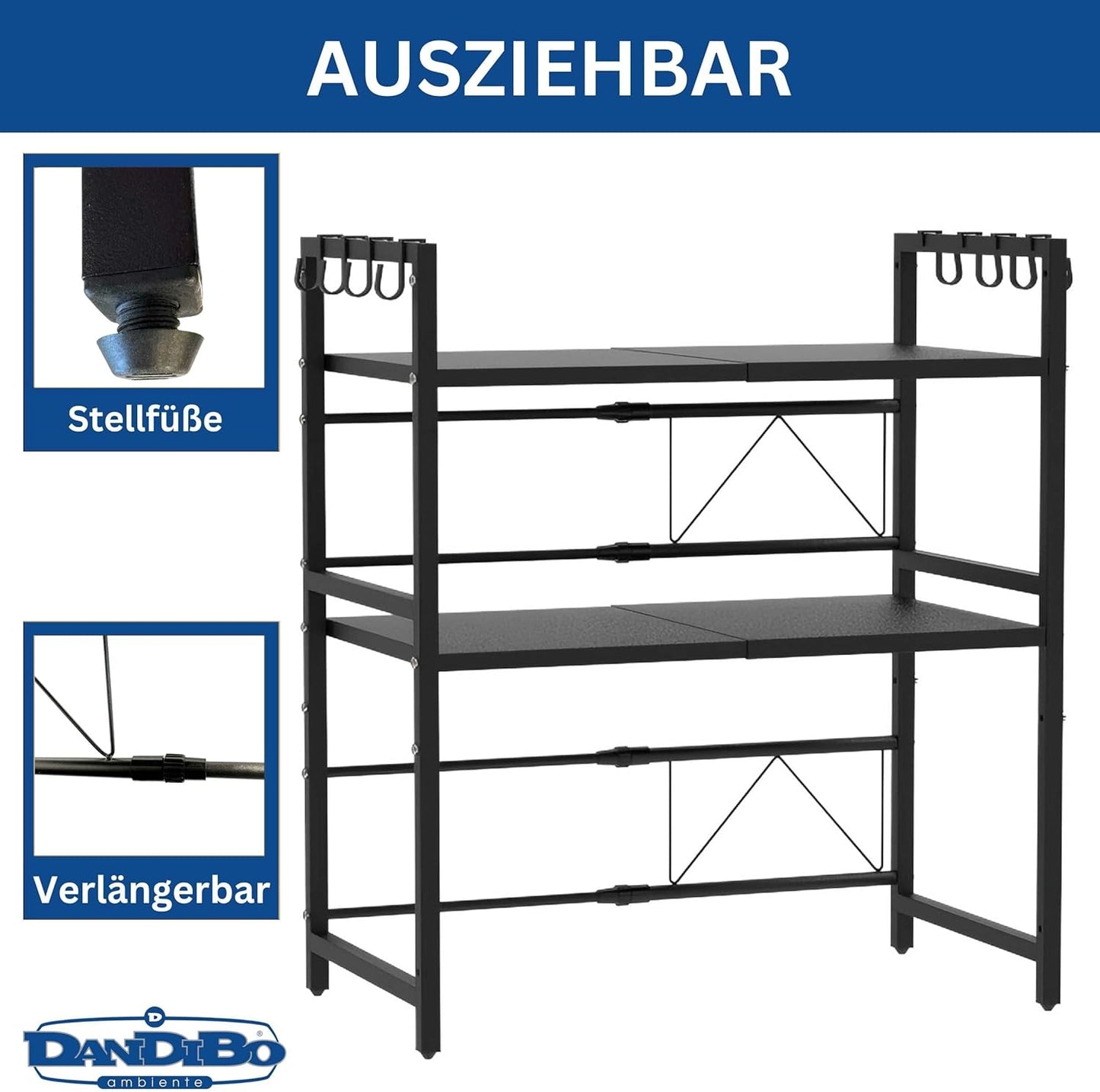 Verstellbares Mikrowellenregal 3-stufig, Schwarz 3 Stufig / Höhe 78 cm