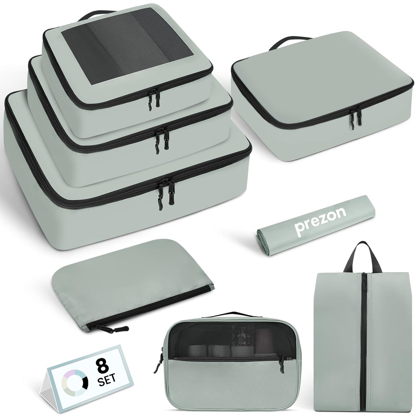 8er-Set Reise-Organizer, Matcha-grün