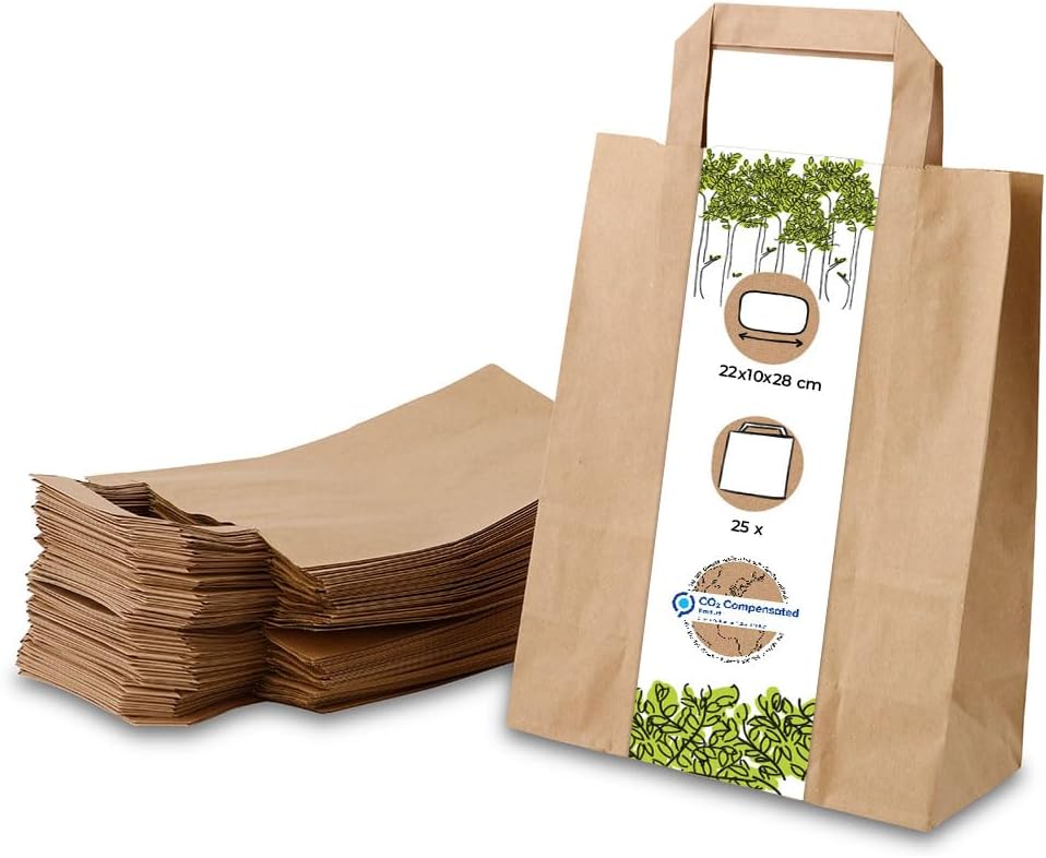 Papiertragetaschen mit Henkel, 22 x 10 x 28cm (25 Stück)