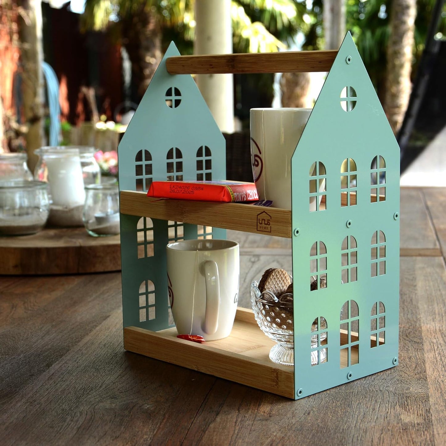 Haus-Etagere mit 2 Etagen und Griff, Grün 16 x 26.5 x 34 cm